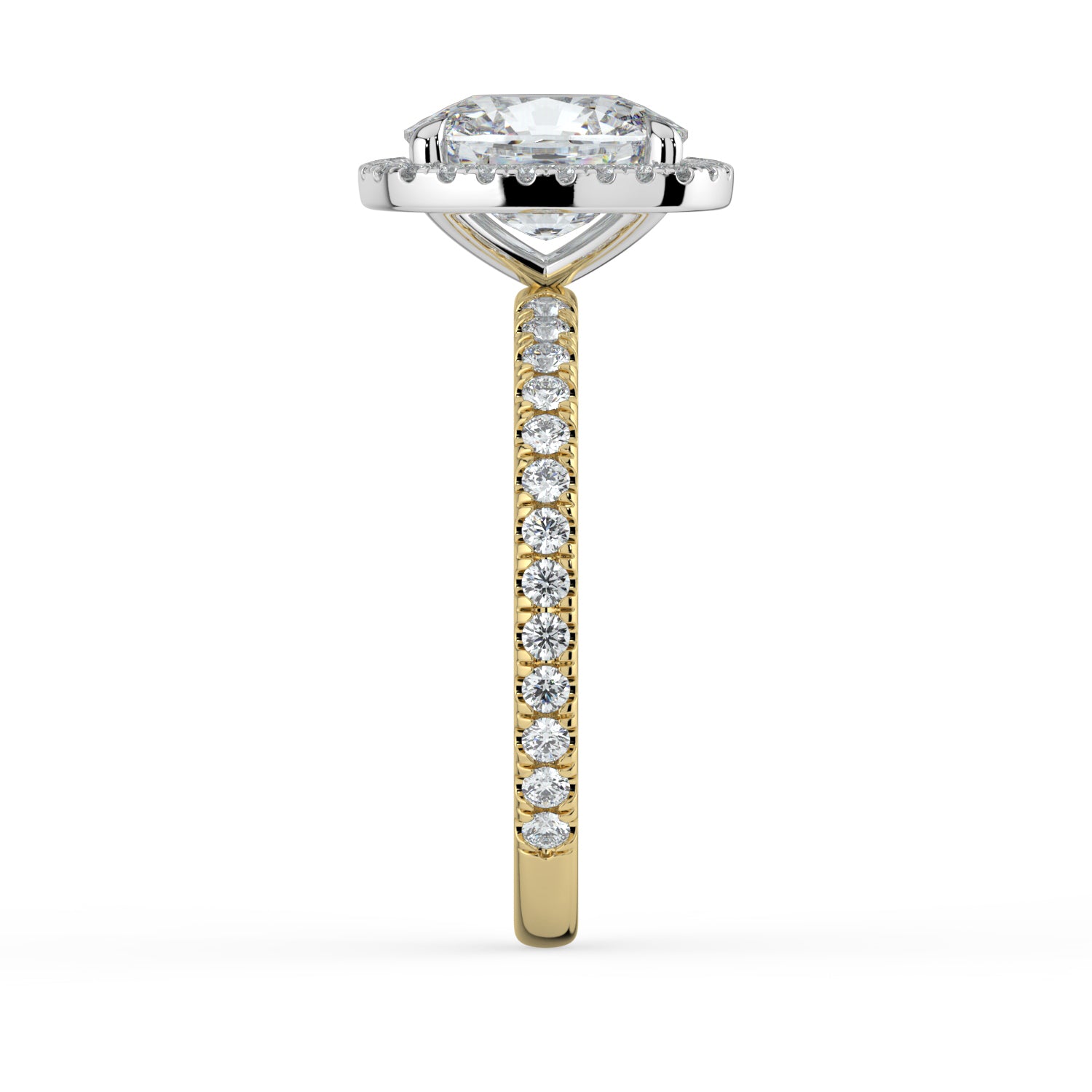 The Orion Ring - Elongated Cushion Halo with Pavé Band