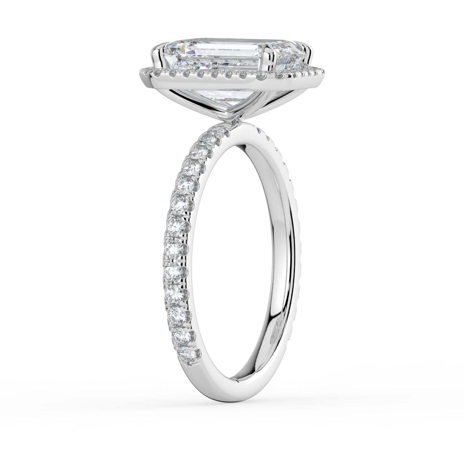 The Orion Ring - Emerald Halo with Pavé Band