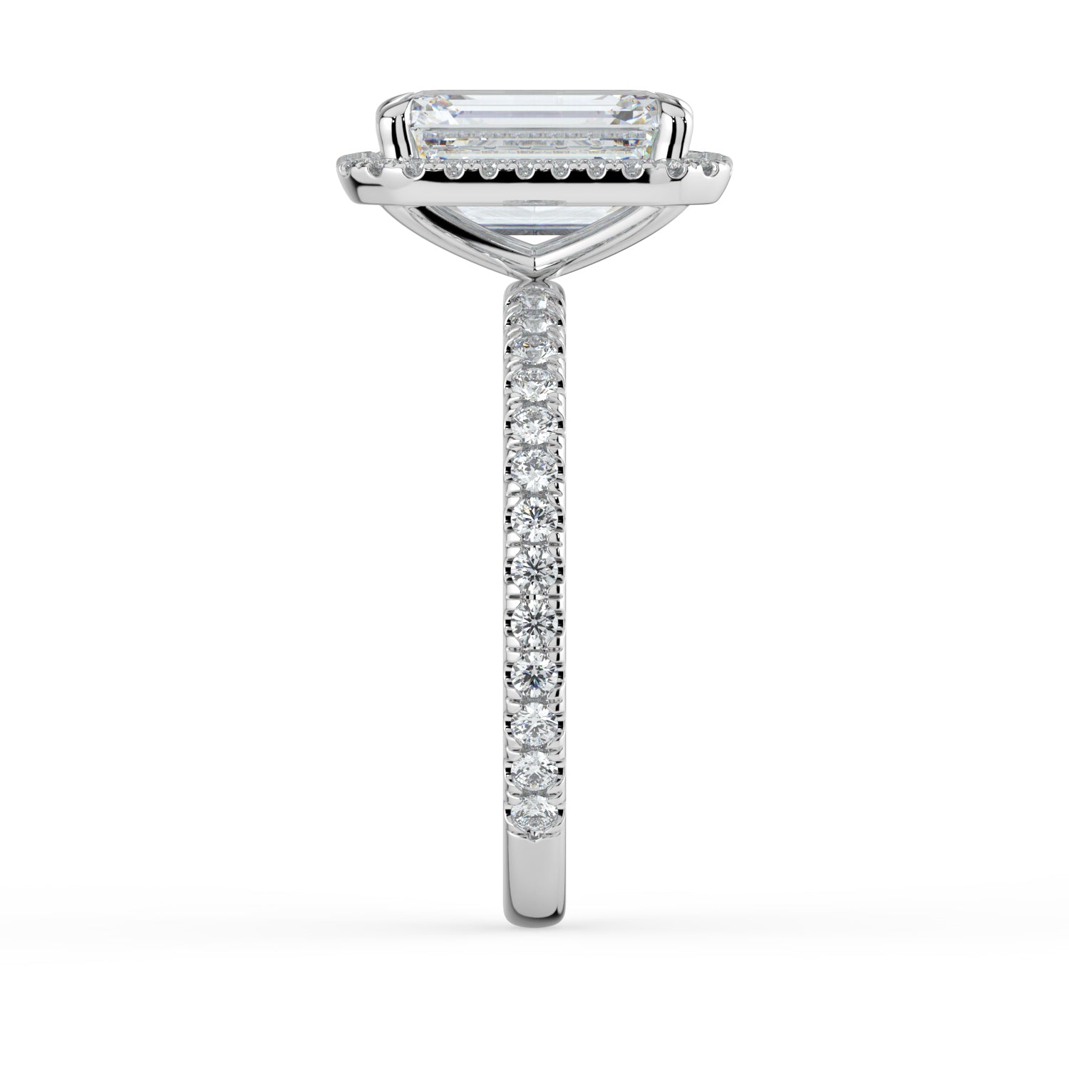 The Orion Ring - Emerald Halo with Pavé Band