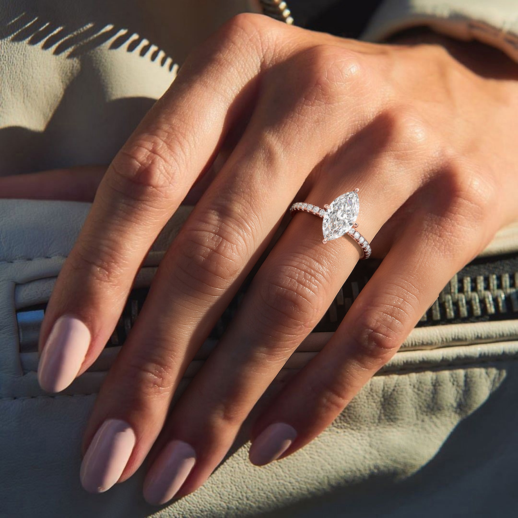 The Astra Ring - Marquise Solitaire with Pavé Band