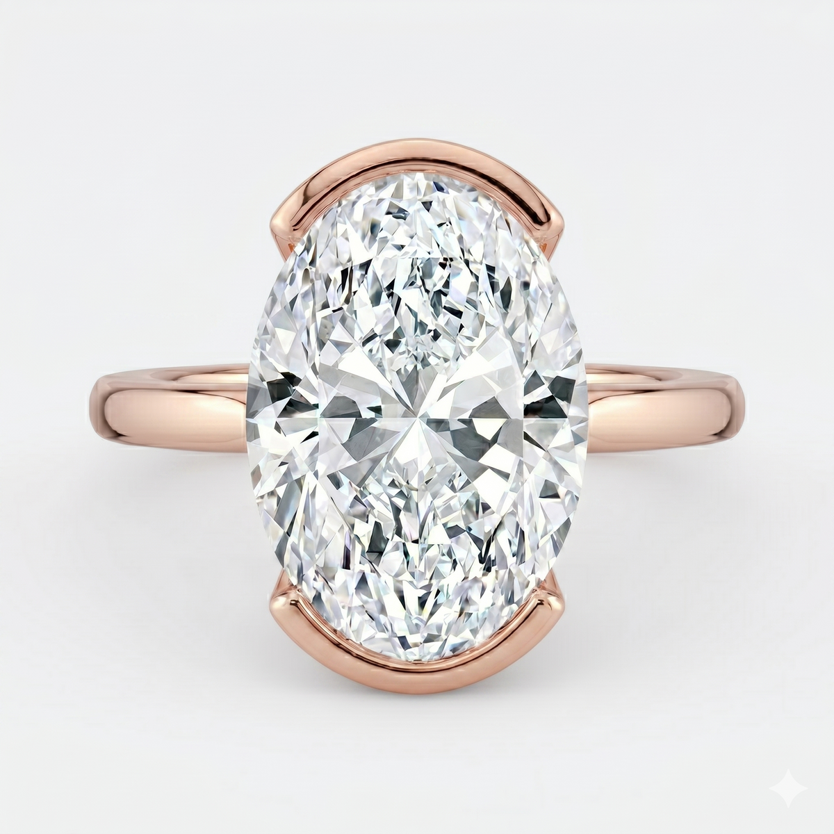 The Celine Ring — Oval Half Bezel Solitaire Lab-Grown Diamond Engagement Ring in Rose Gold | The Jewel Concierge