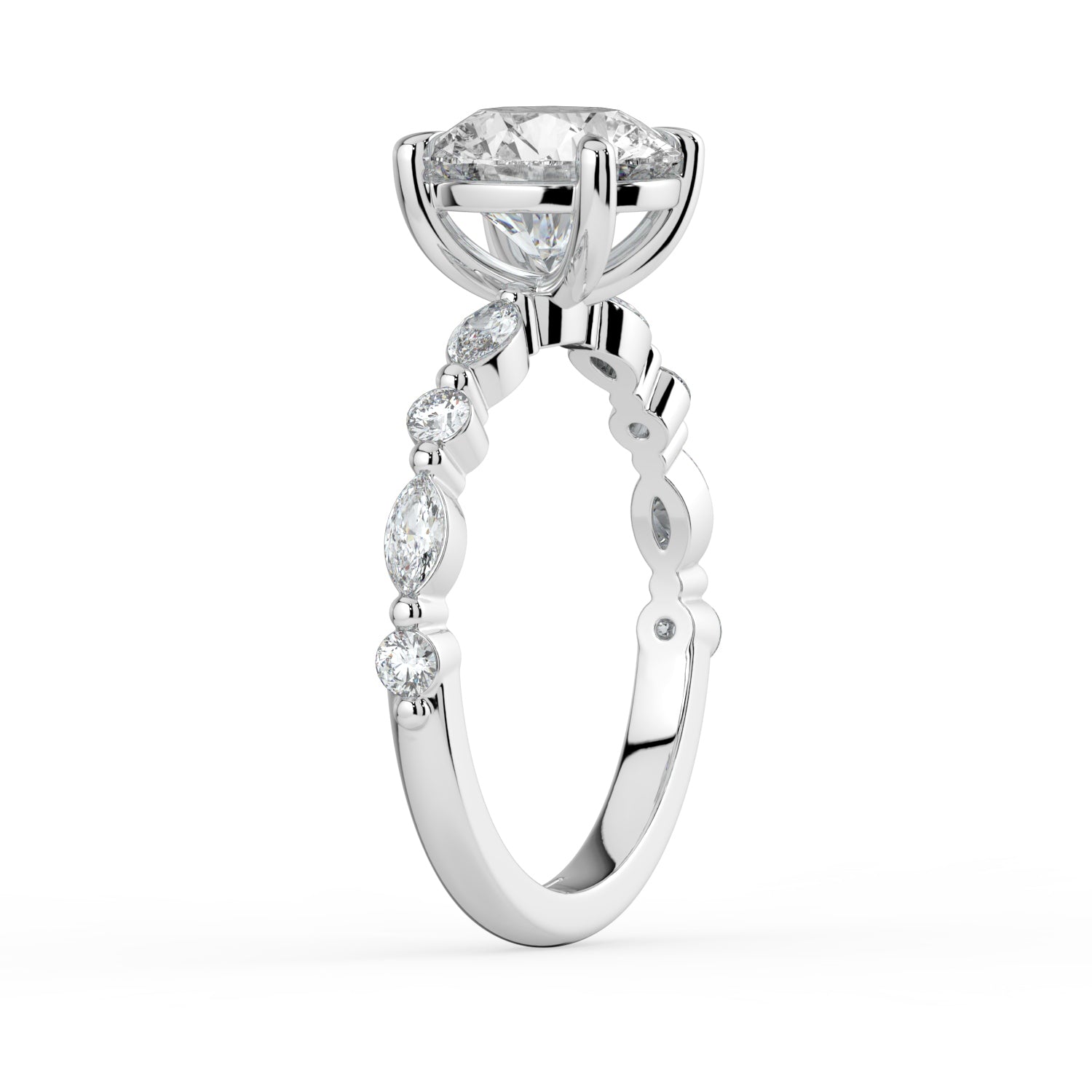 The Vega Ring - Round with Marquise & Round Accents