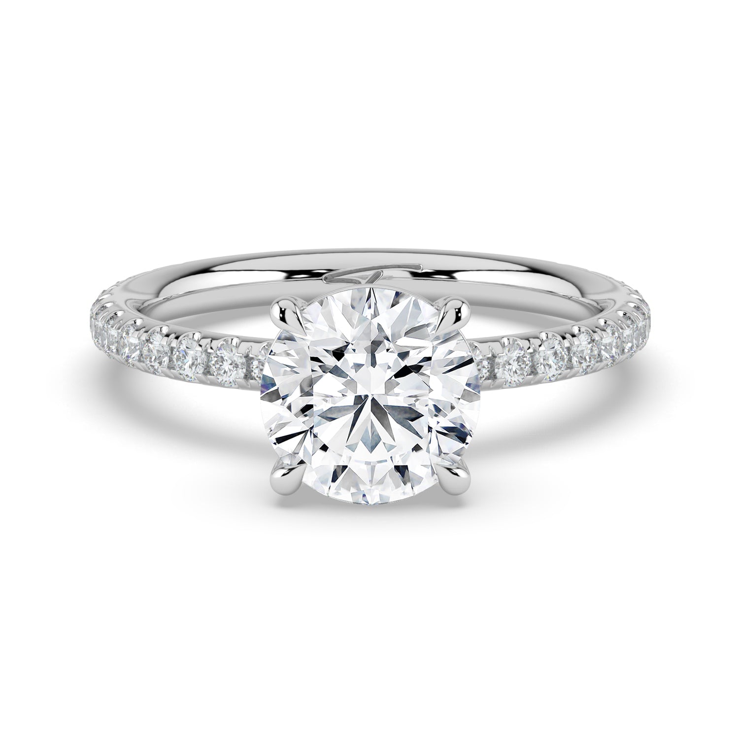 The Astra Ring - 4 Claw Round Solitaire with Pavé Band