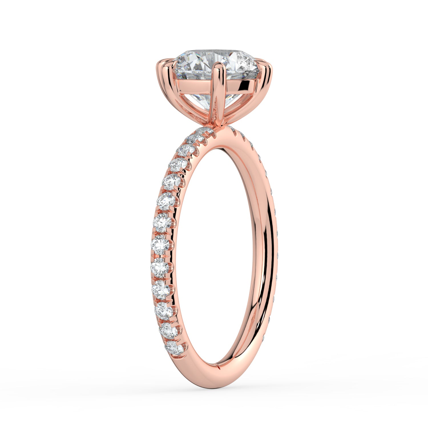 The Astra Ring - 6 Claw Round Solitaire with Pavé Band