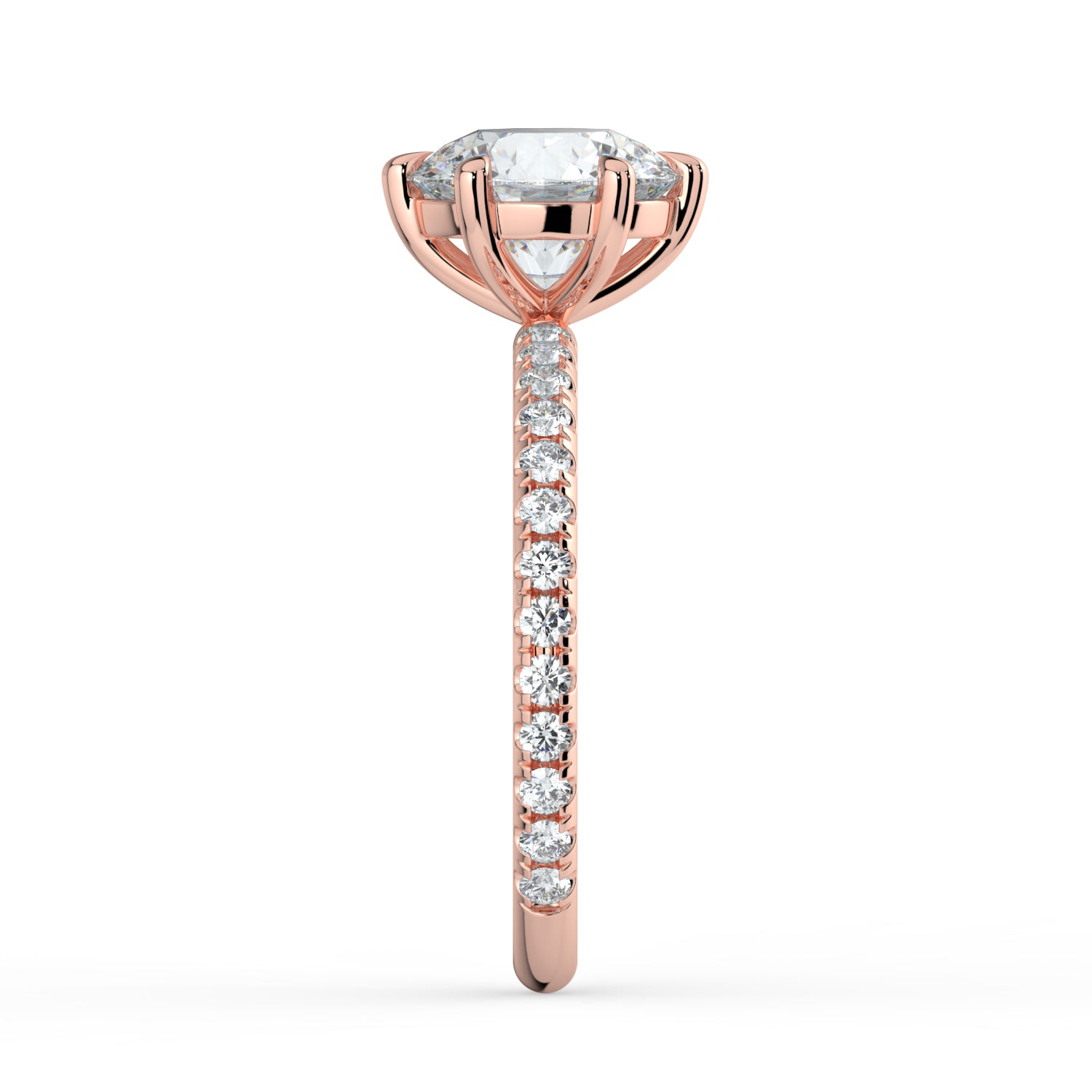The Astra Ring - 6 Claw Round Solitaire with Pavé Band