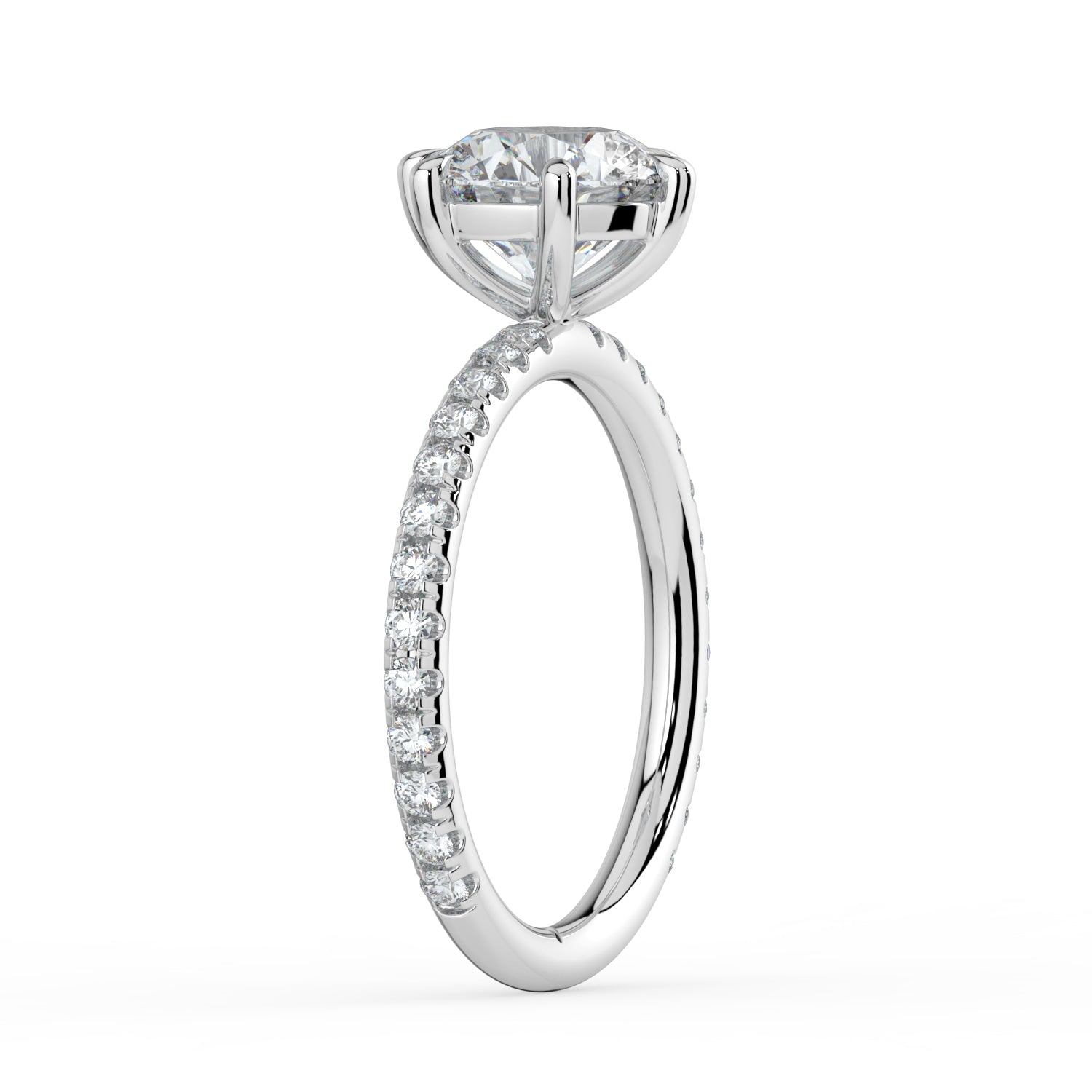 The Astra Ring - 6 Claw Round Solitaire with Pavé Band