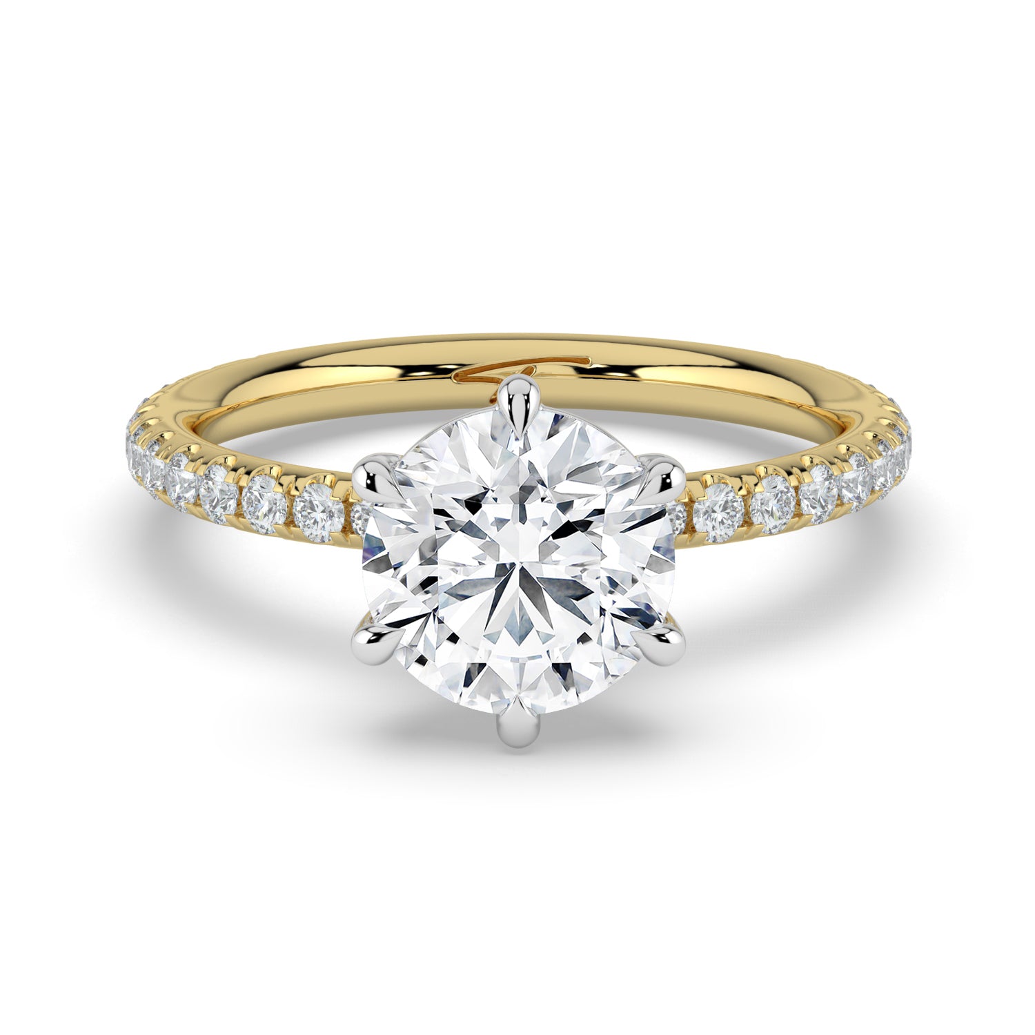 The Astra Ring - 6 Claw Round Solitaire with Pavé Band
