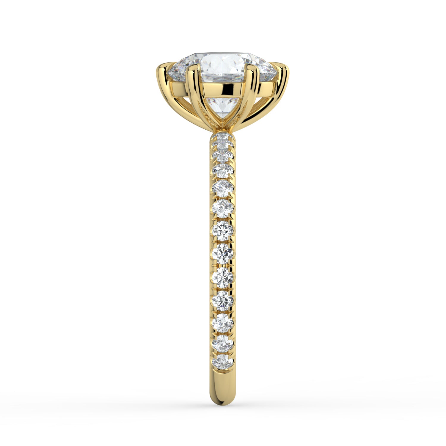 The Astra Ring - 6 Claw Round Solitaire with Pavé Band