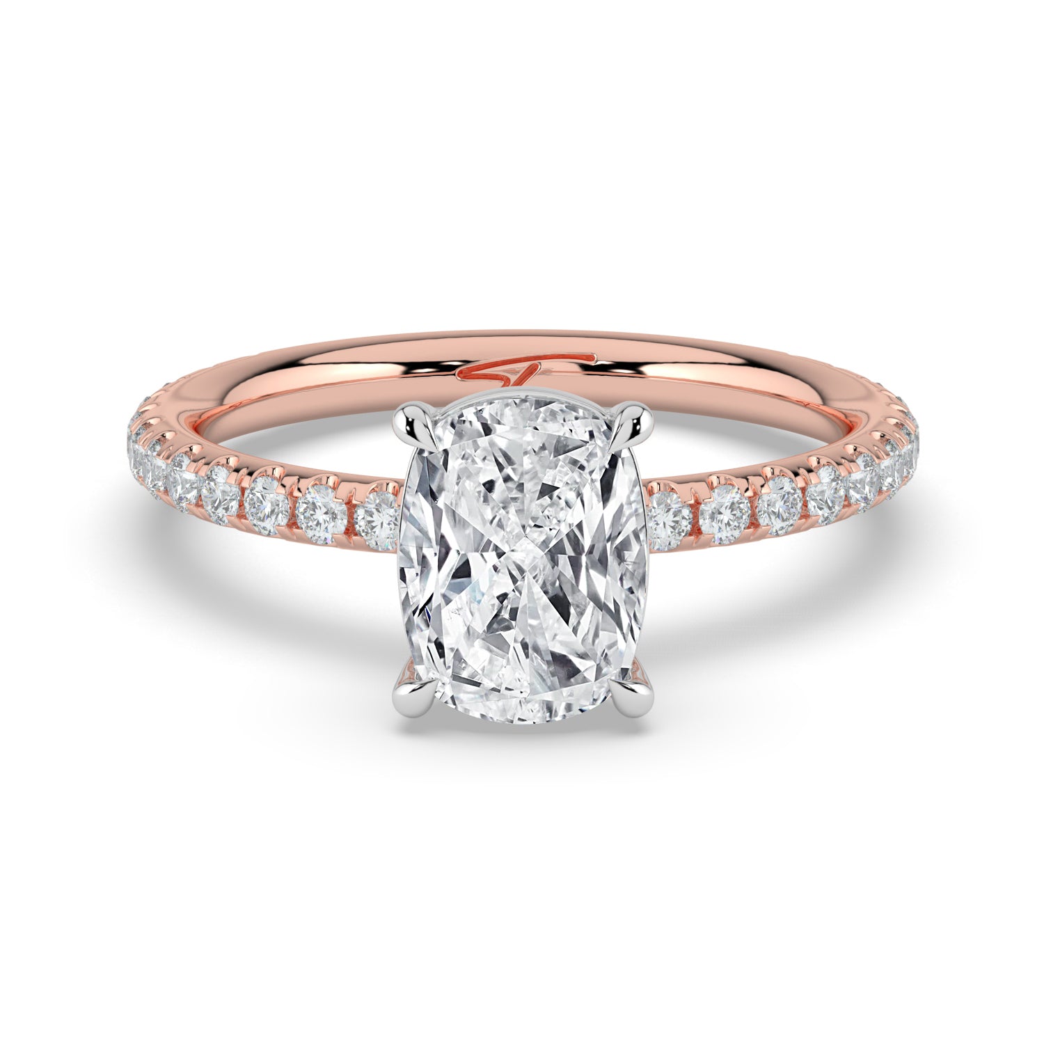 The Astra Ring - Elongated Cushion Solitaire with Pavé Band