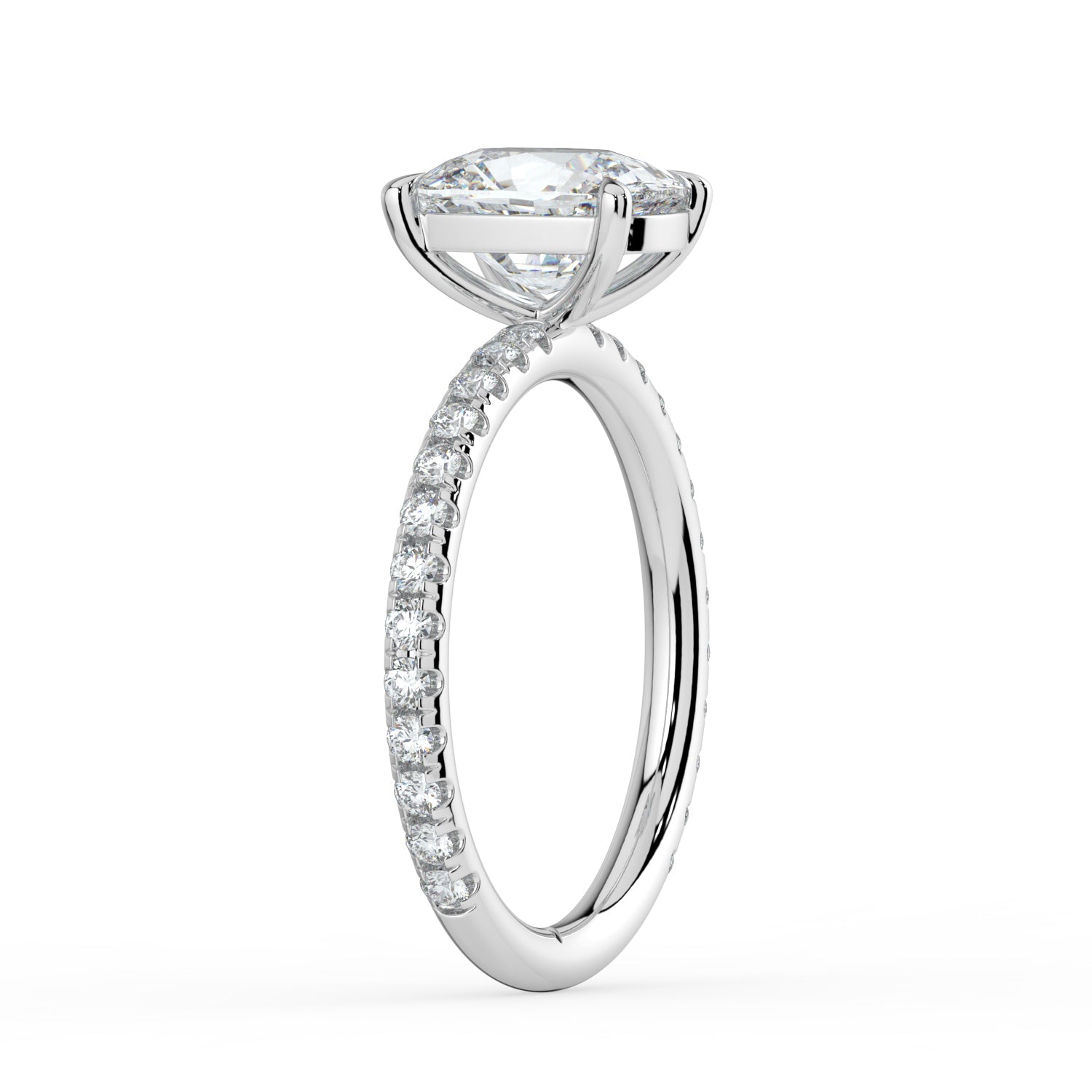 The Astra Ring - Elongated Cushion Solitaire with Pavé Band