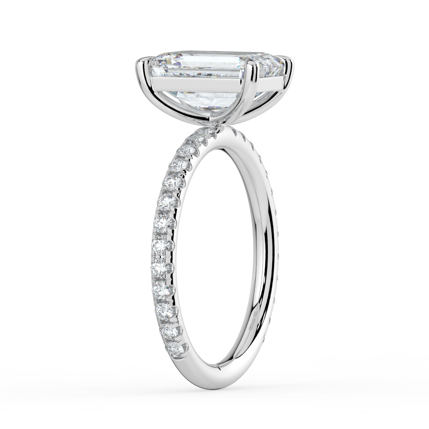 The Astra Ring - Emerald Solitaire with Pavé Band