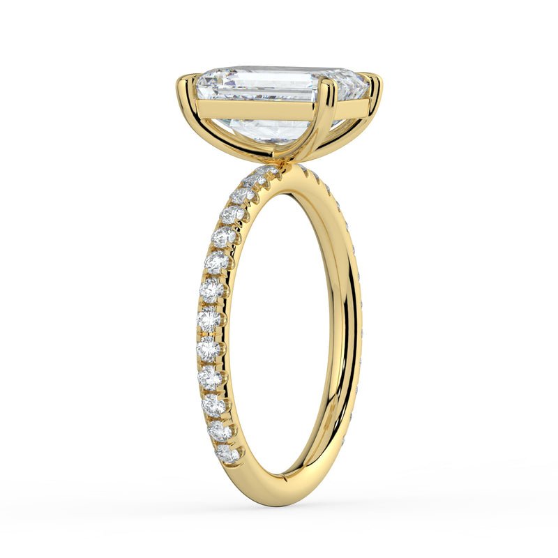 The Astra Ring - Emerald Solitaire with Pavé Band