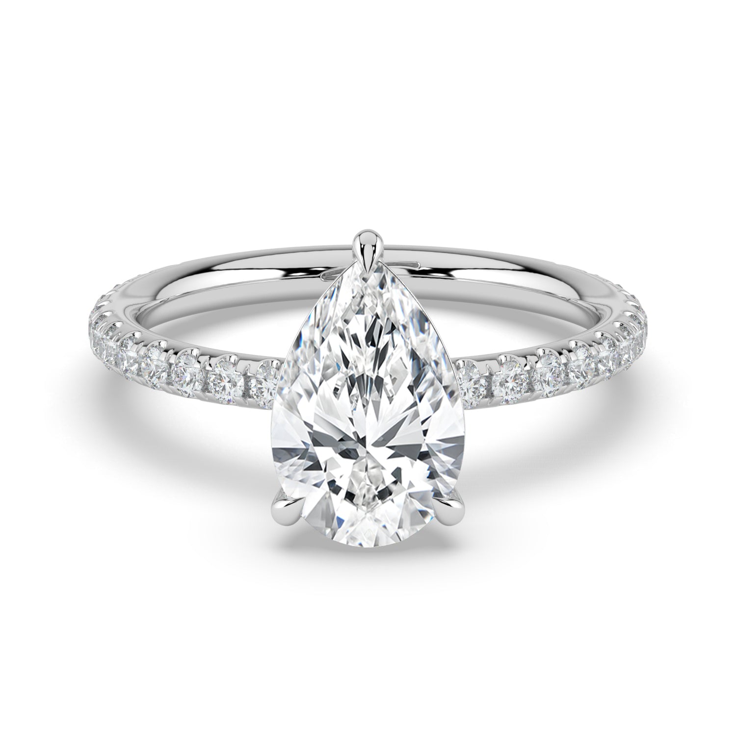 The Astra Ring - Pear Solitaire with Pavé Band