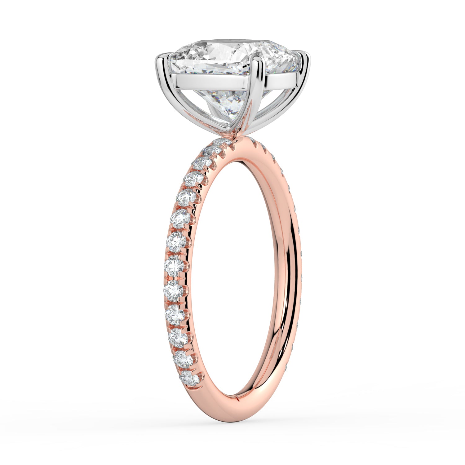 The Astra Ring - Cushion Solitaire with Pavé Band