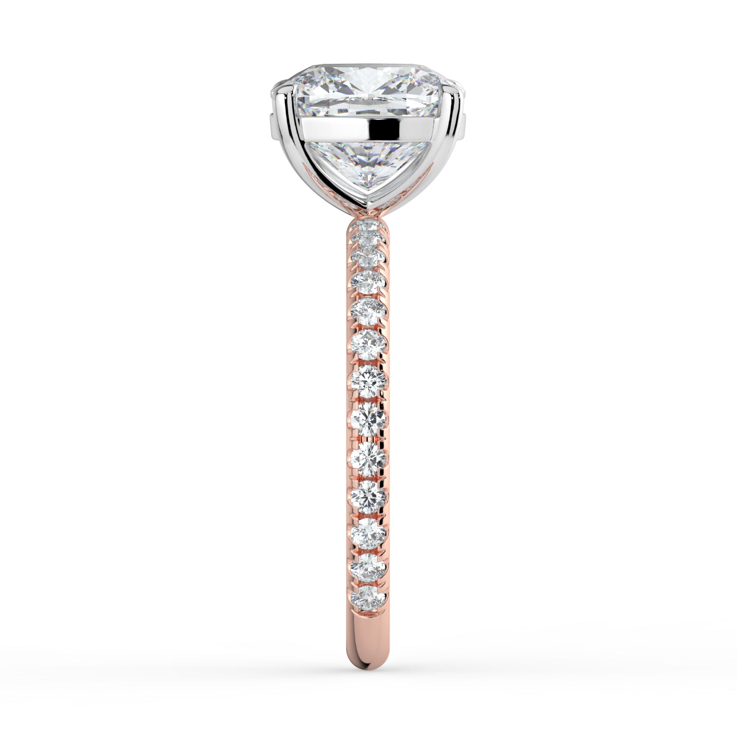 The Astra Ring - Cushion Solitaire with Pavé Band
