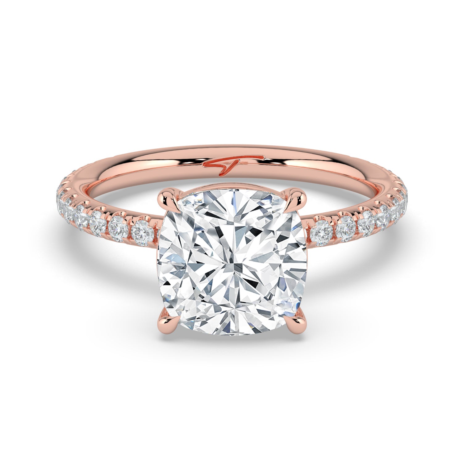 The Astra Ring - Cushion Solitaire with Pavé Band