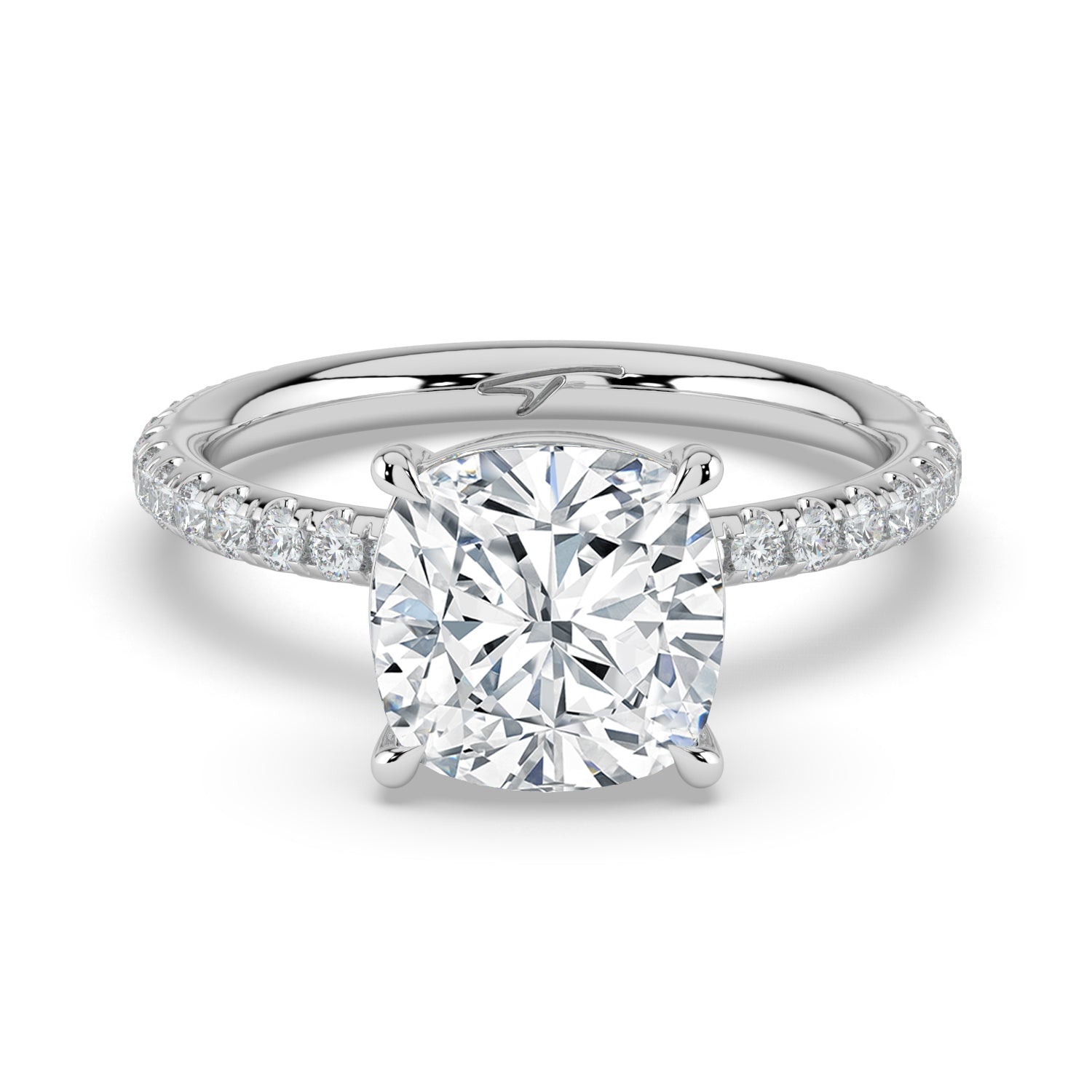 The Astra Ring - Cushion Solitaire with Pavé Band