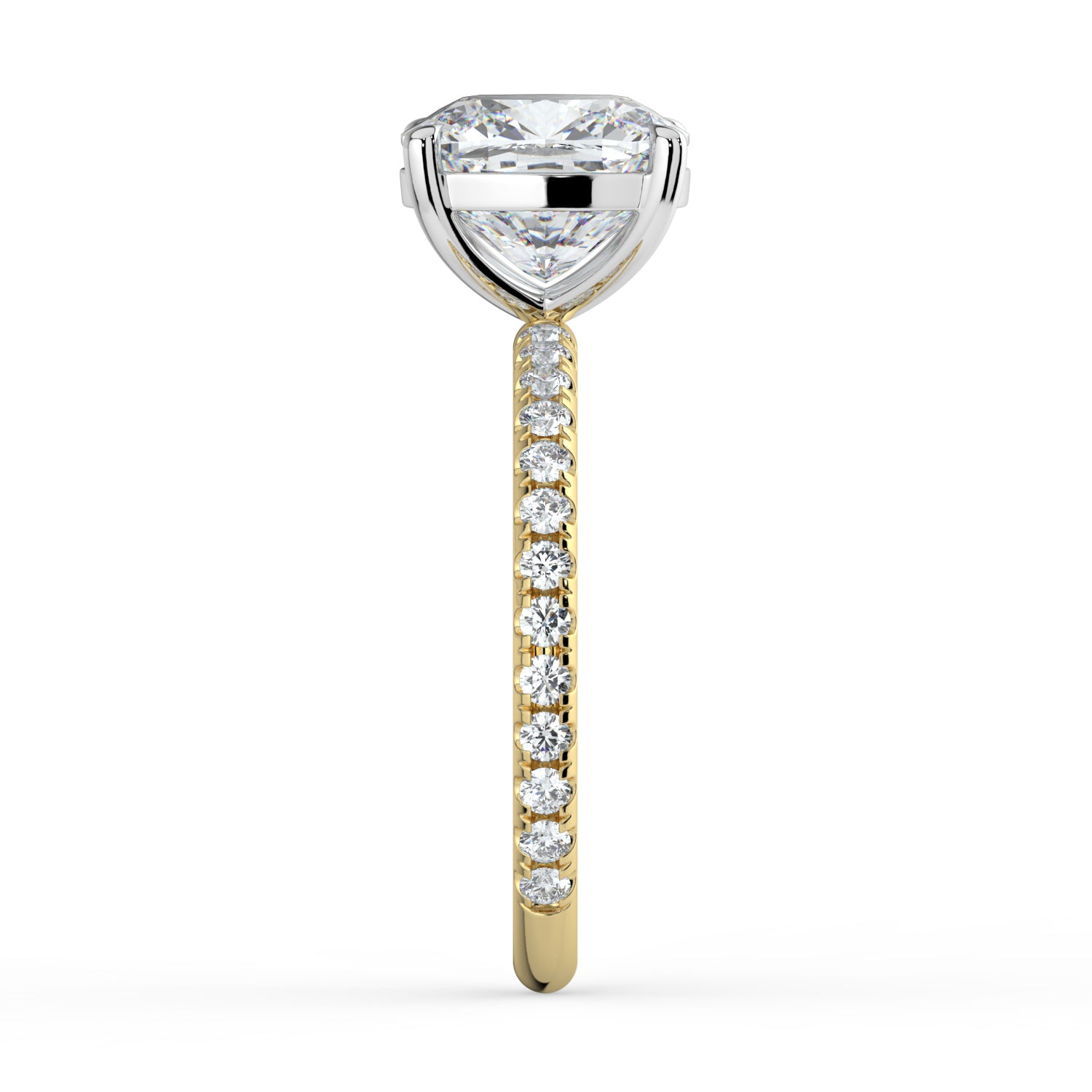 The Astra Ring - Cushion Solitaire with Pavé Band