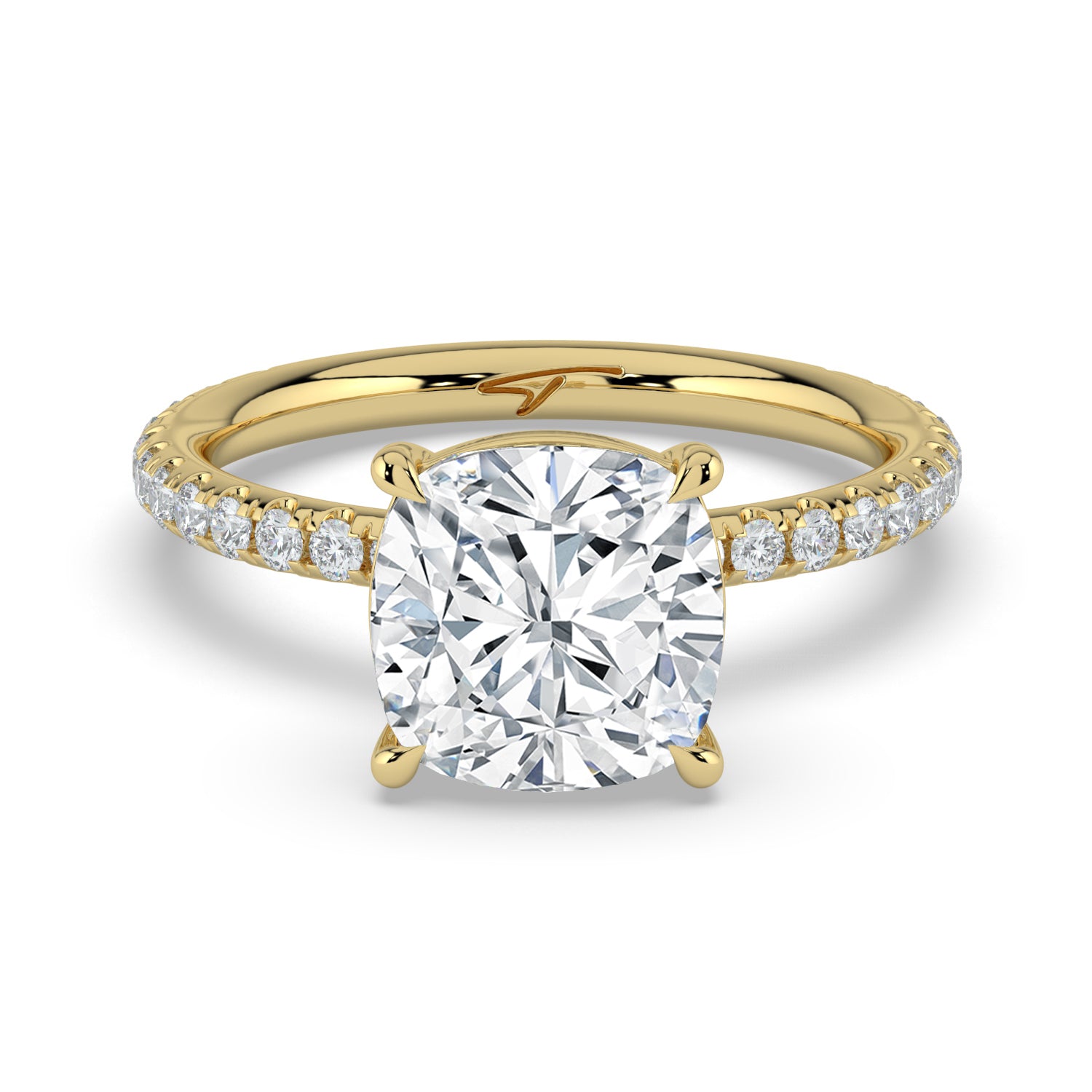 The Astra Ring - Cushion Solitaire with Pavé Band