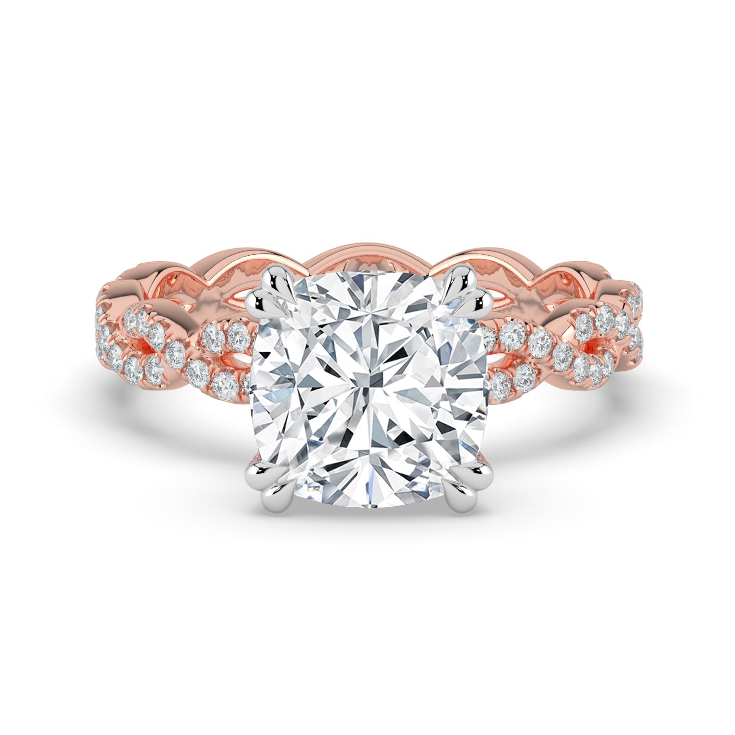 The Elysande Ring - Cushion Solitaire with Braided Pavé Band