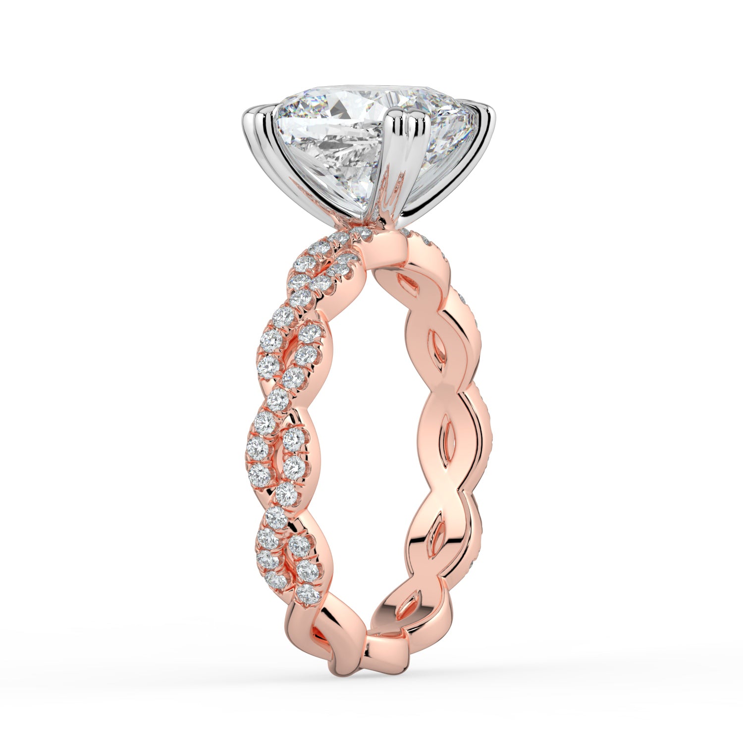 The Elysande Ring - Cushion Solitaire with Braided Pavé Band