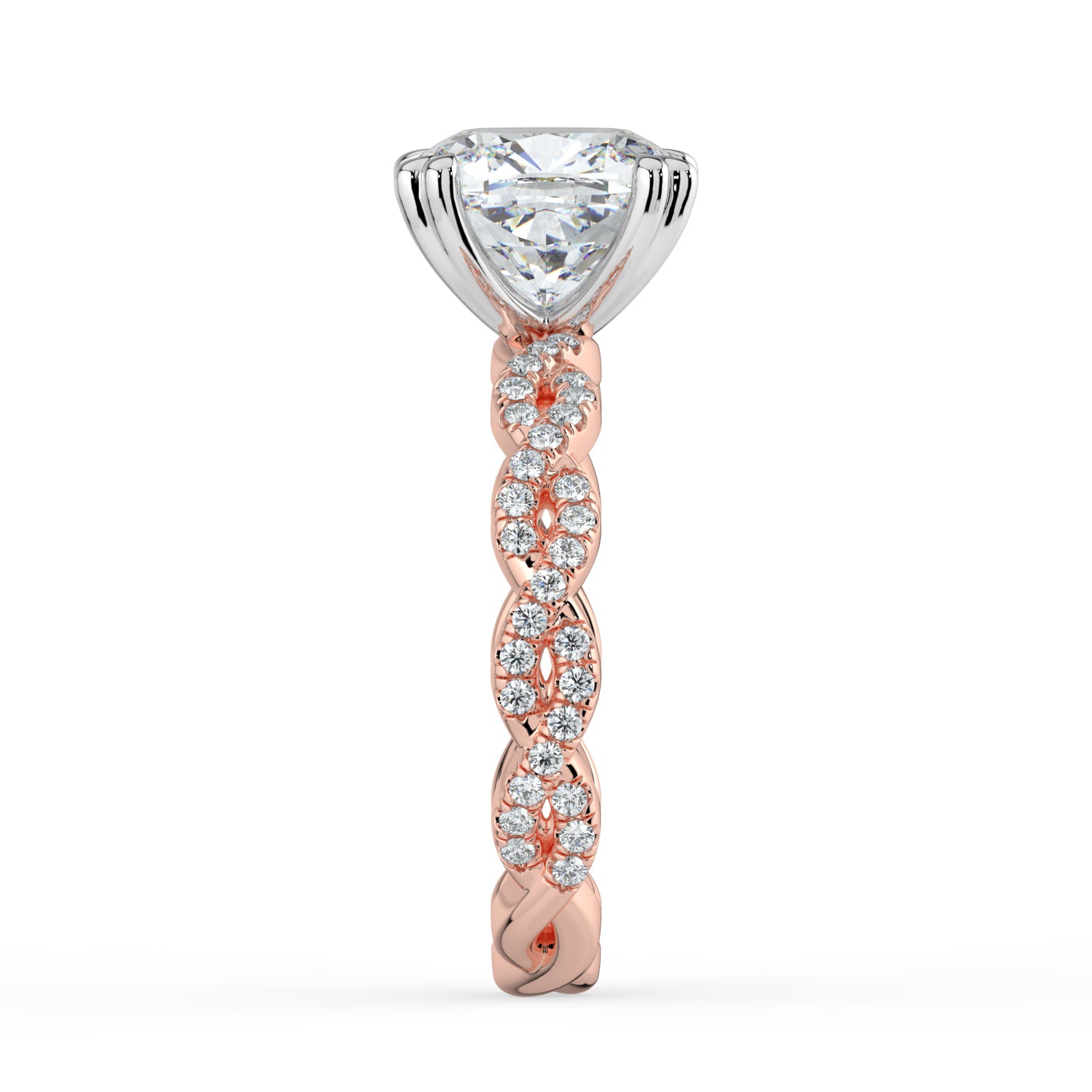 The Elysande Ring - Cushion Solitaire with Braided Pavé Band