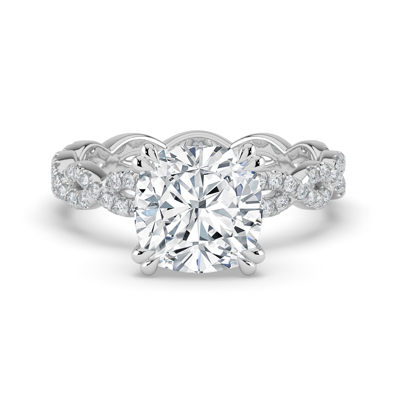 The Elysande Ring - Cushion Solitaire with Braided Pavé Band