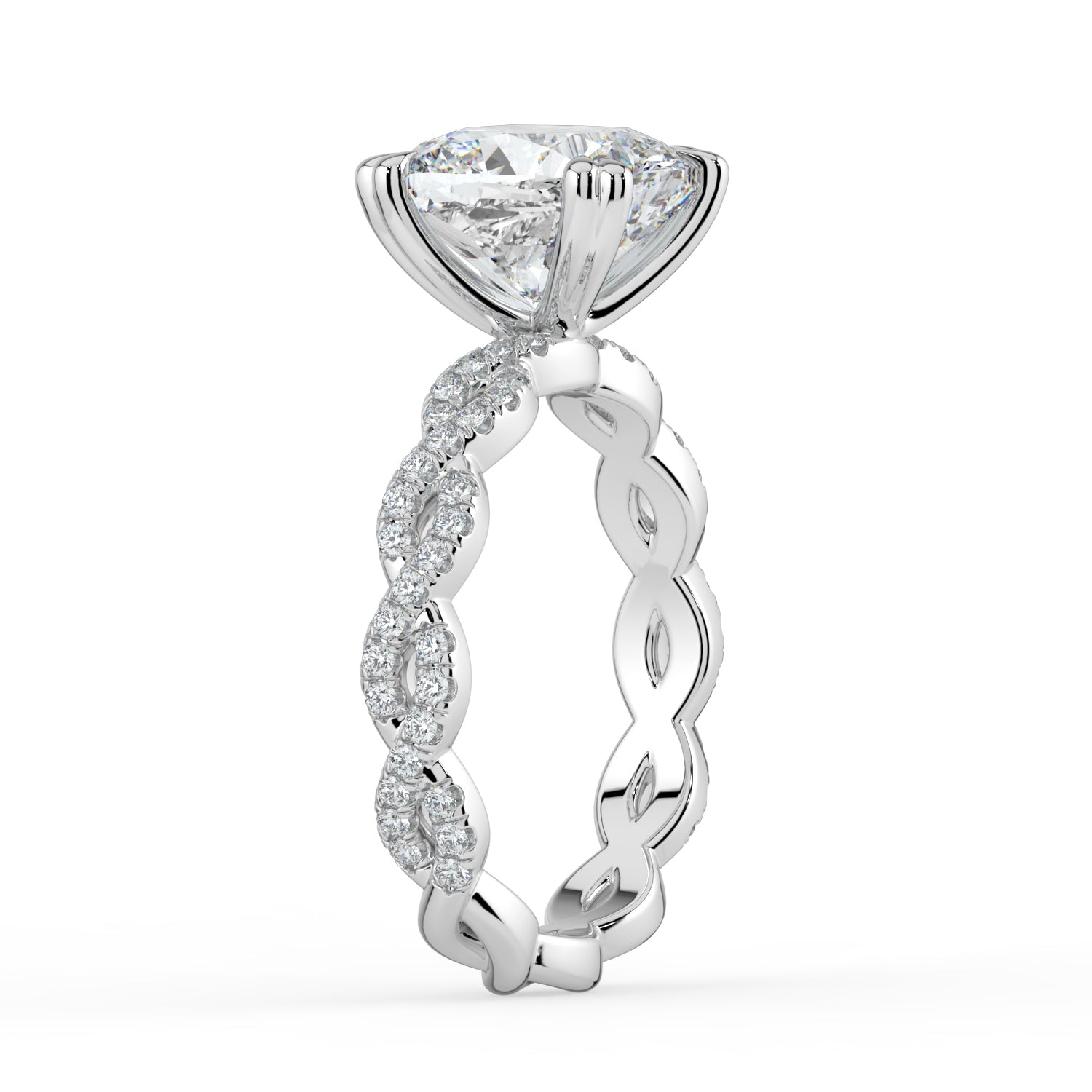 The Elysande Ring - Cushion Solitaire with Braided Pavé Band
