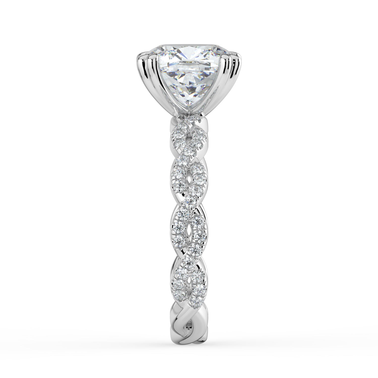 The Elysande Ring - Cushion Solitaire with Braided Pavé Band