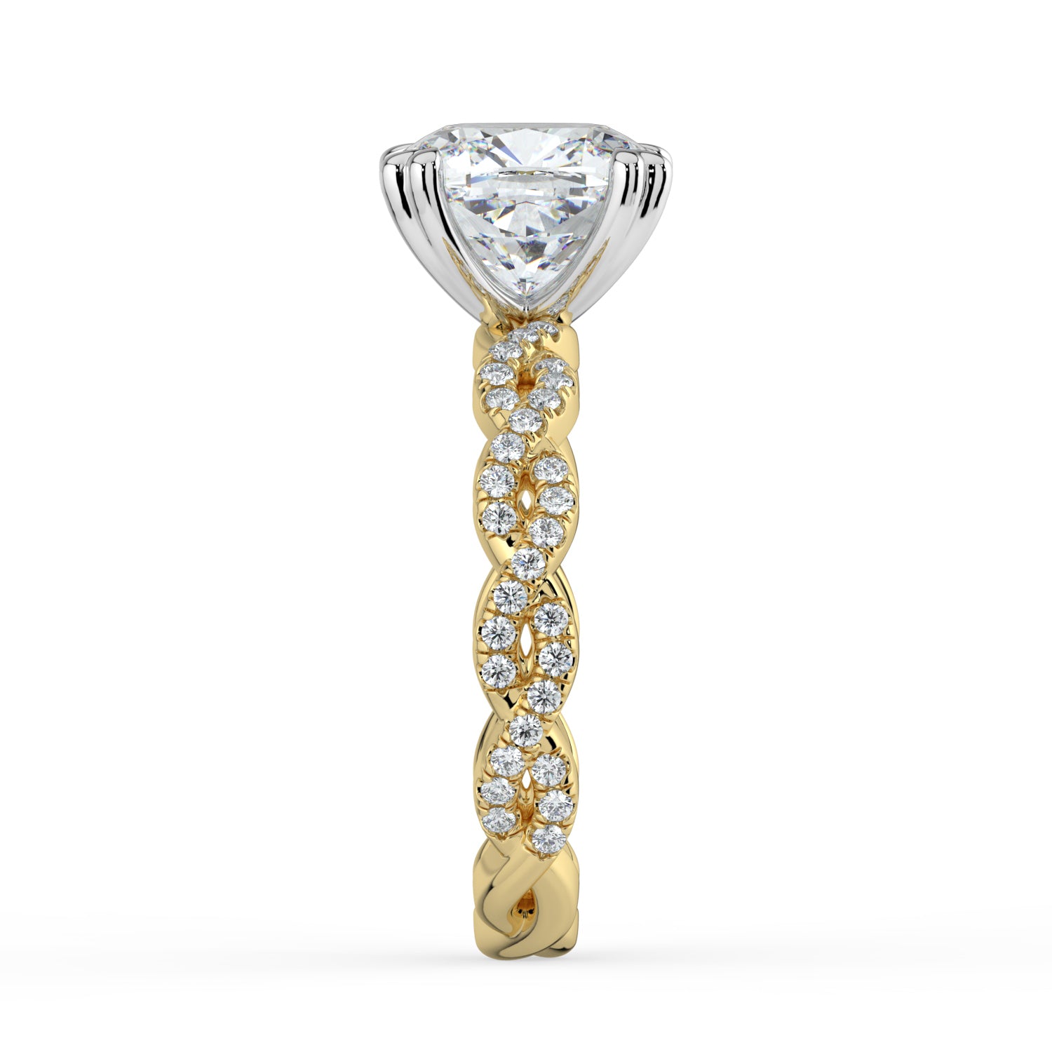 The Elysande Ring - Cushion Solitaire with Braided Pavé Band