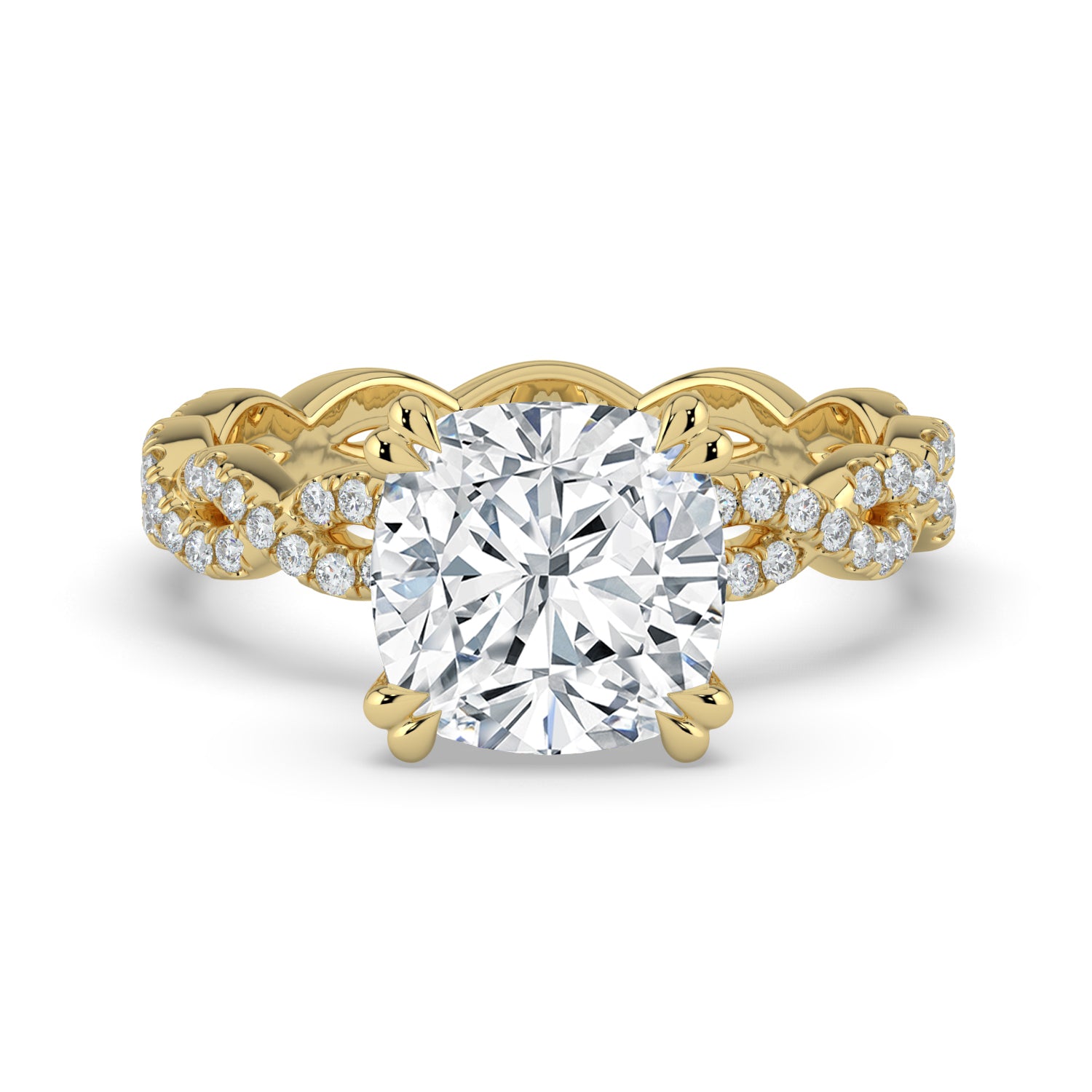 The Elysande Ring - Cushion Solitaire with Braided Pavé Band