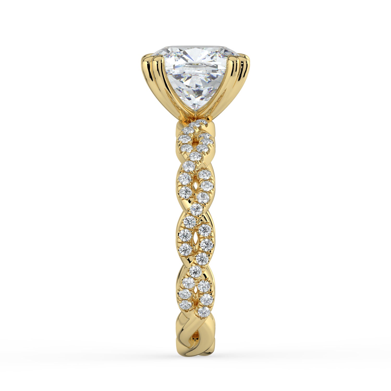 The Elysande Ring - Cushion Solitaire with Braided Pavé Band