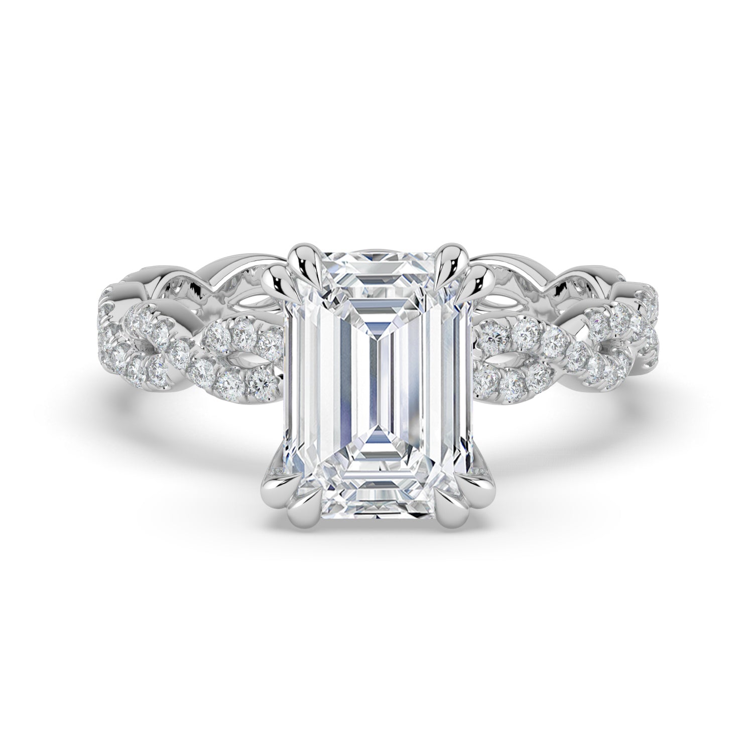 The Elysande Ring - Emerald Solitaire with Braided Pavé Band