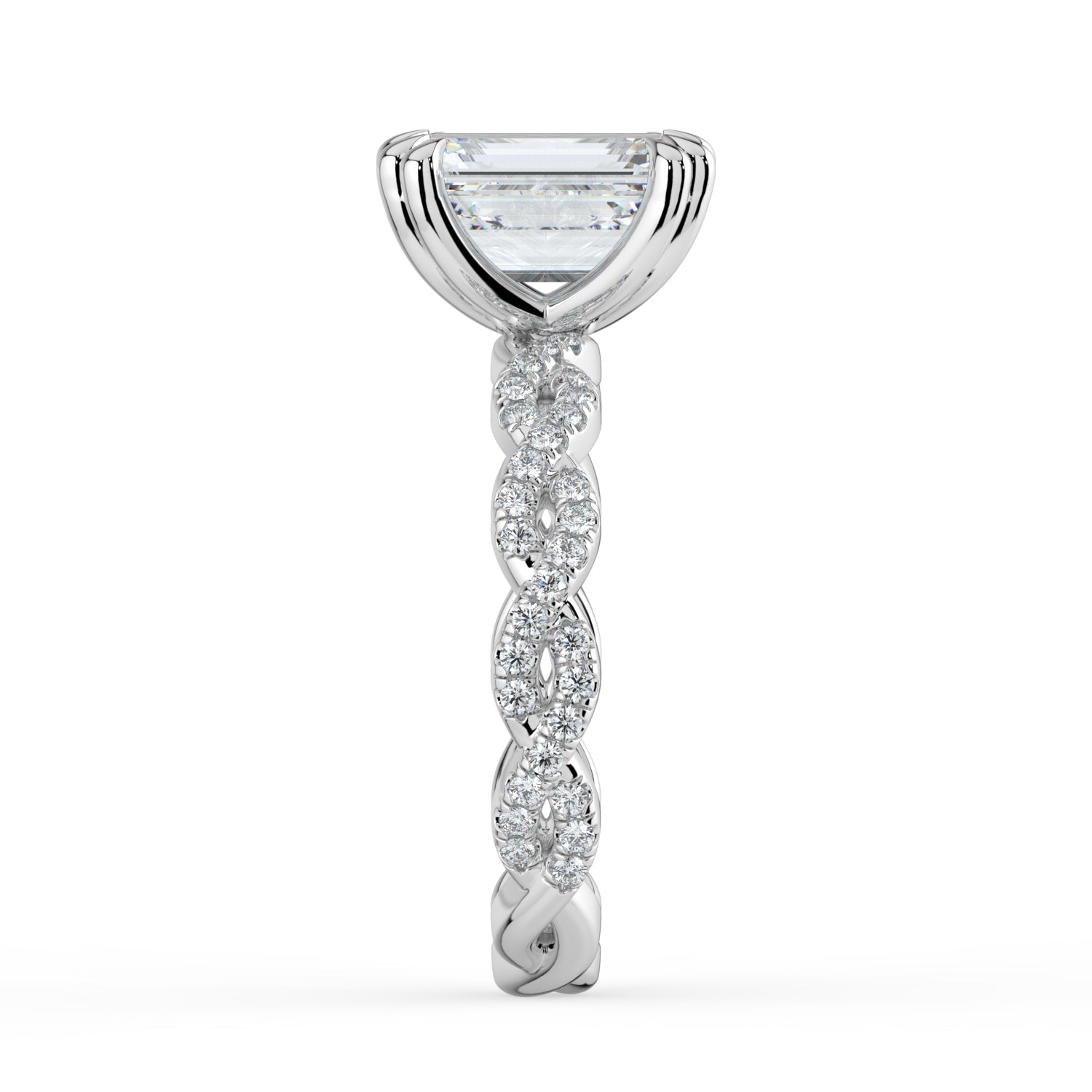 The Elysande Ring - Emerald Solitaire with Braided Pavé Band