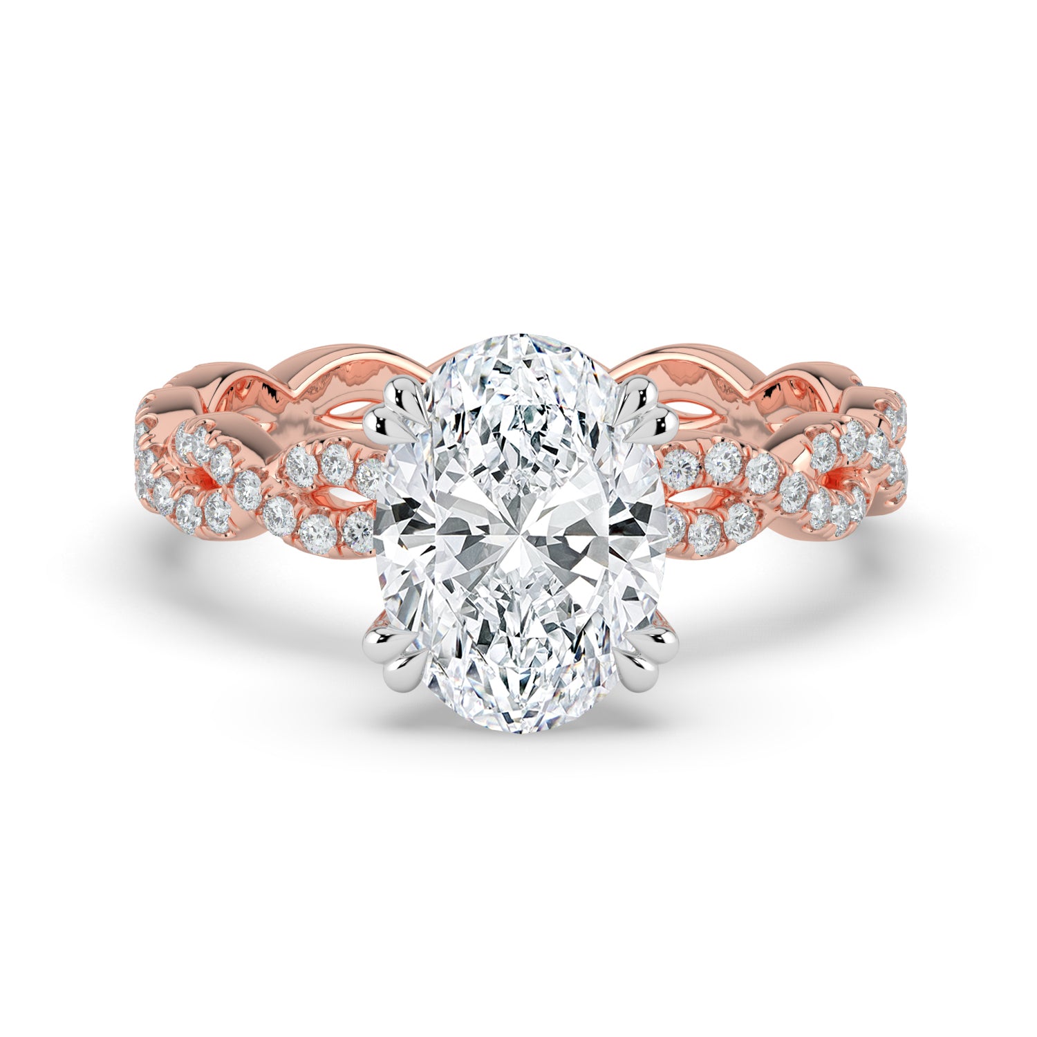 The Elysande Ring - Oval Solitaire with Braided Pavé Band