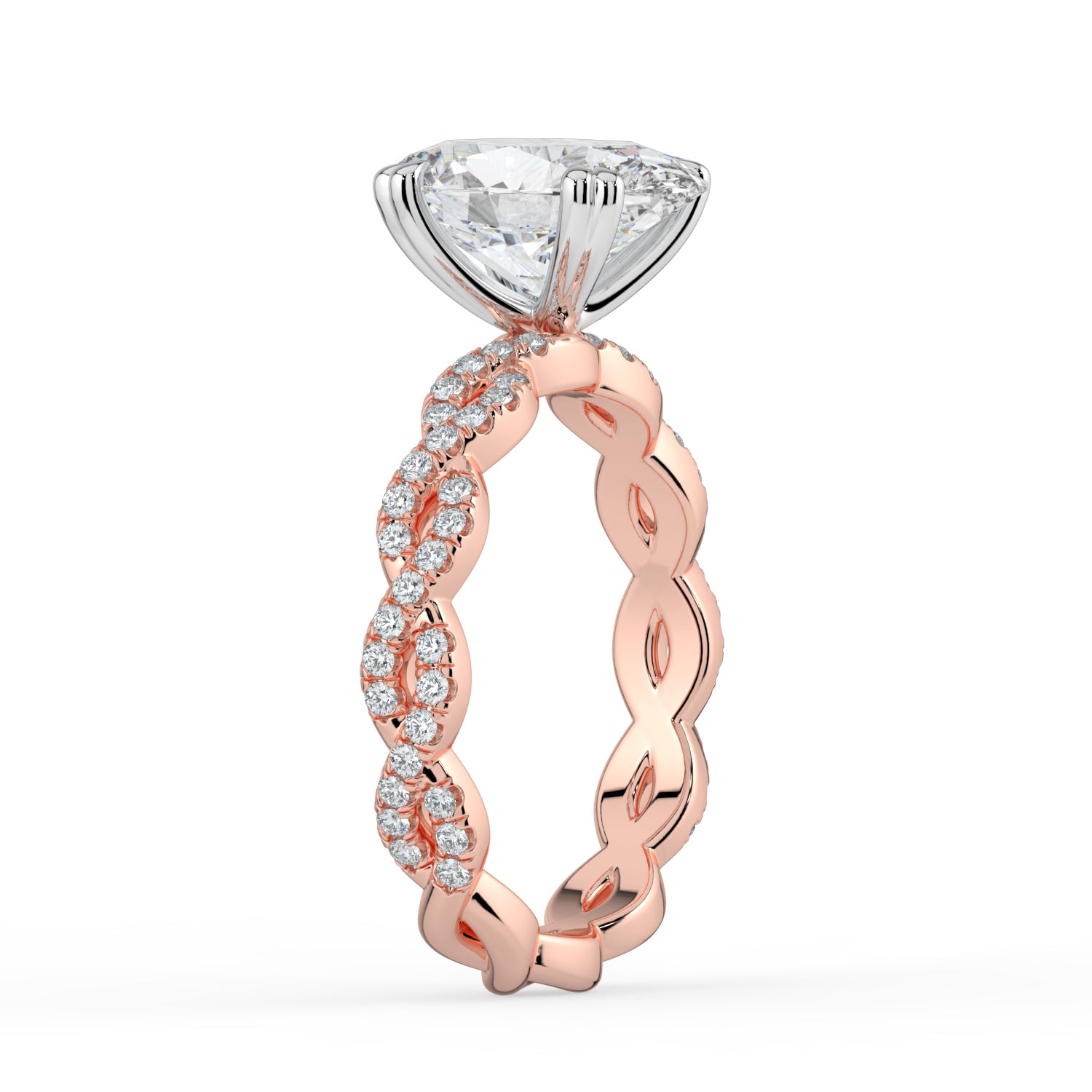 The Elysande Ring - Oval Solitaire with Braided Pavé Band