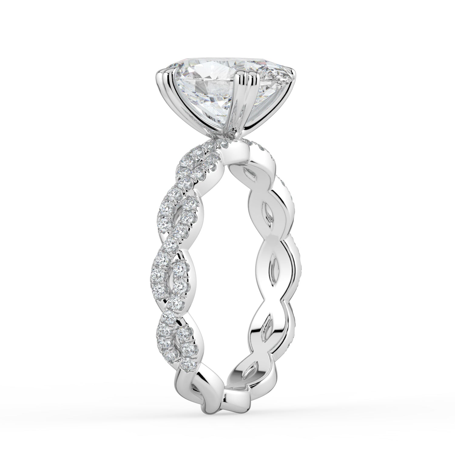 The Elysande Ring - Oval Solitaire with Braided Pavé Band