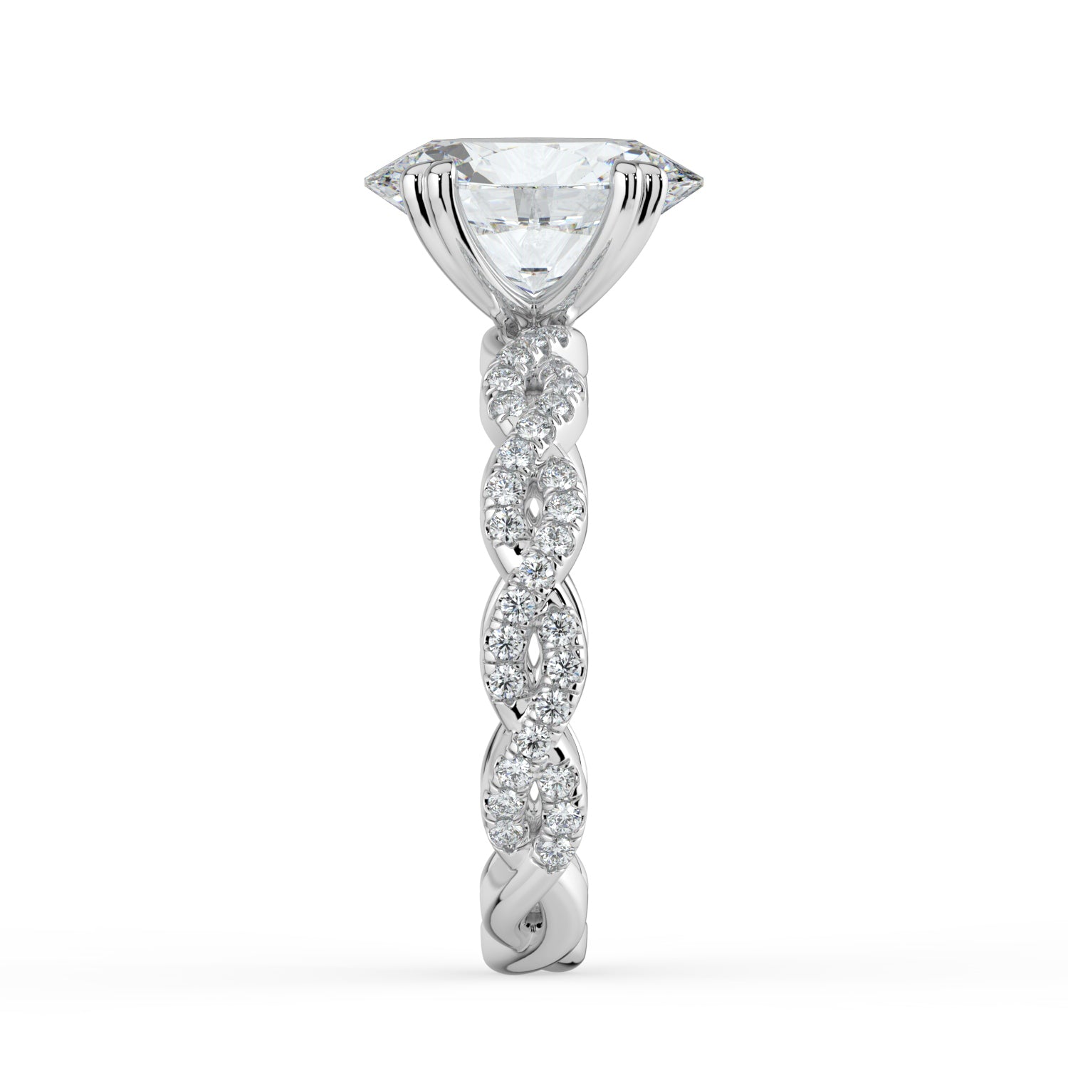 The Elysande Ring - Oval Solitaire with Braided Pavé Band