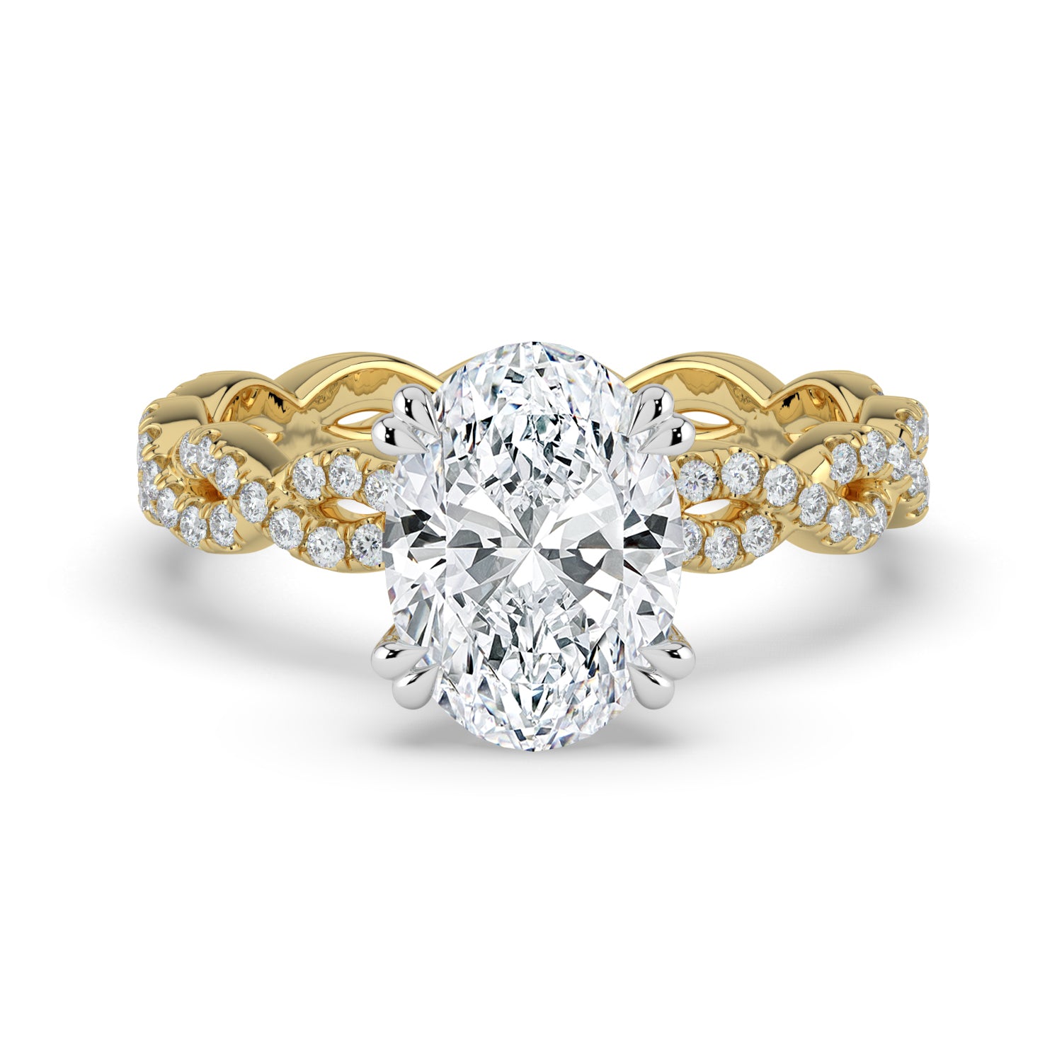The Elysande Ring - Oval Solitaire with Braided Pavé Band