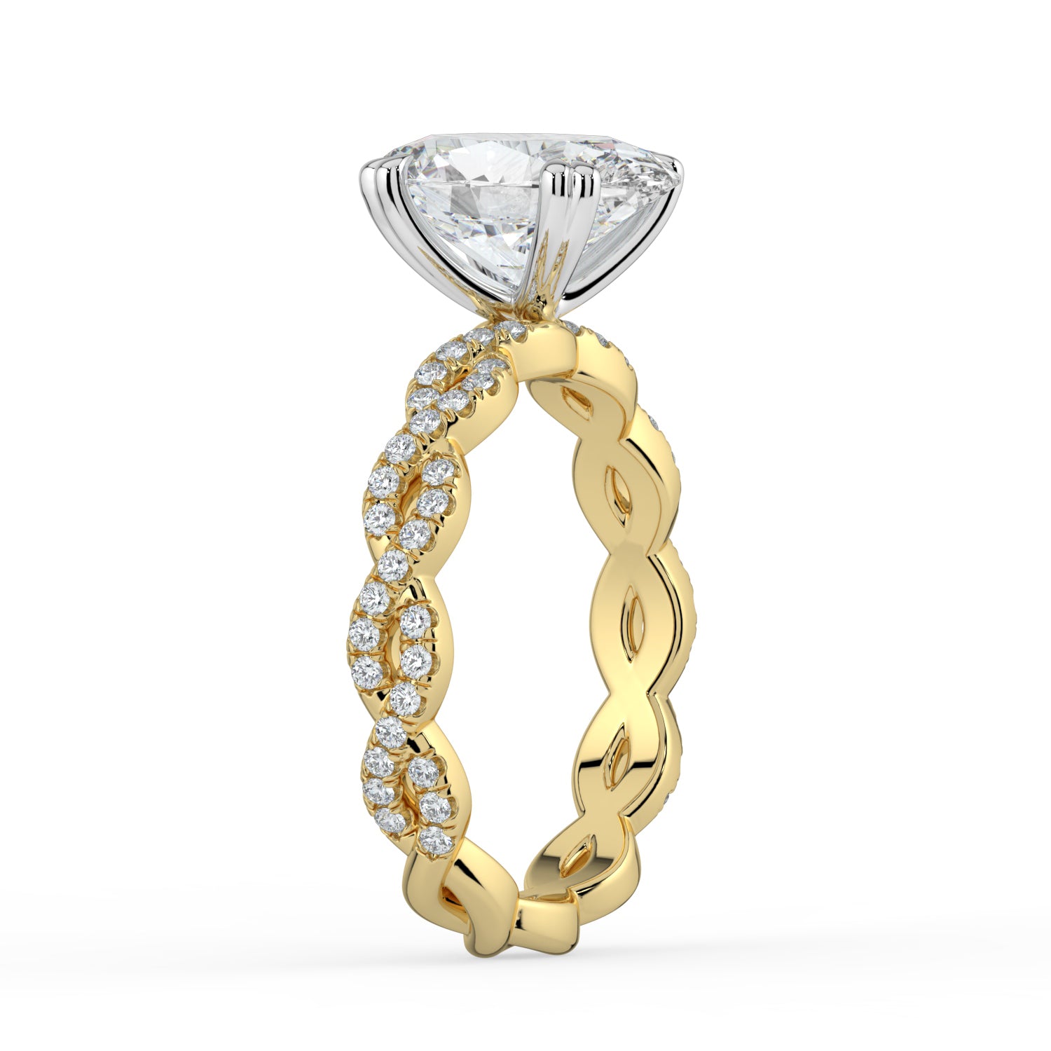 The Elysande Ring - Oval Solitaire with Braided Pavé Band
