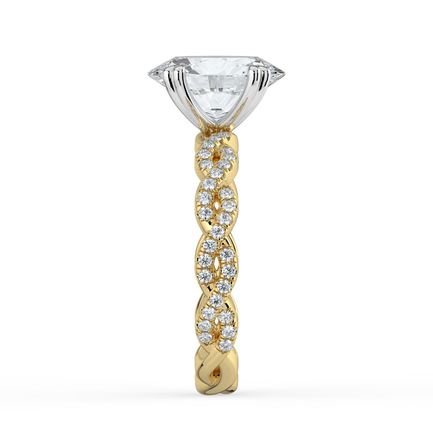 The Elysande Ring - Oval Solitaire with Braided Pavé Band