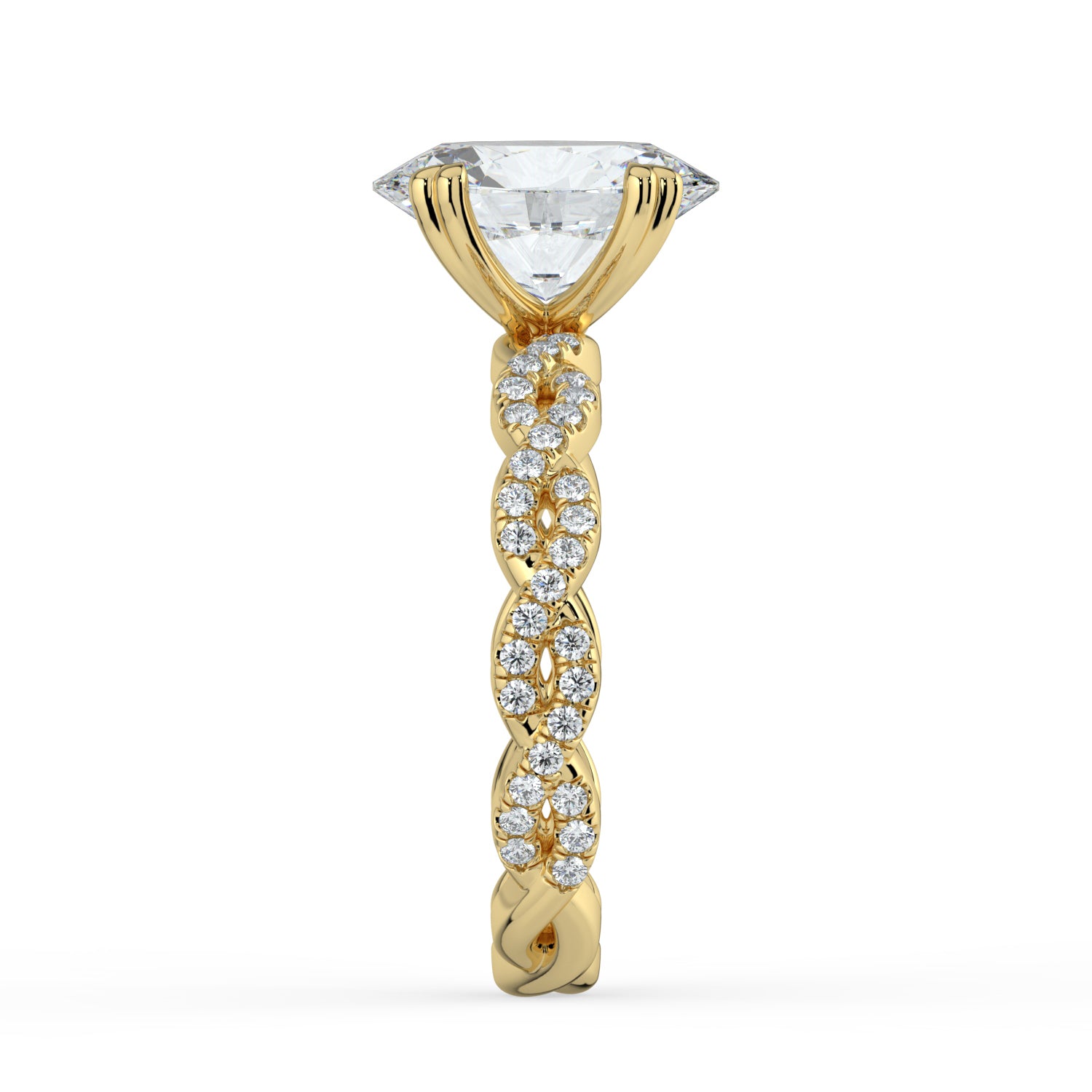 The Elysande Ring - Oval Solitaire with Braided Pavé Band