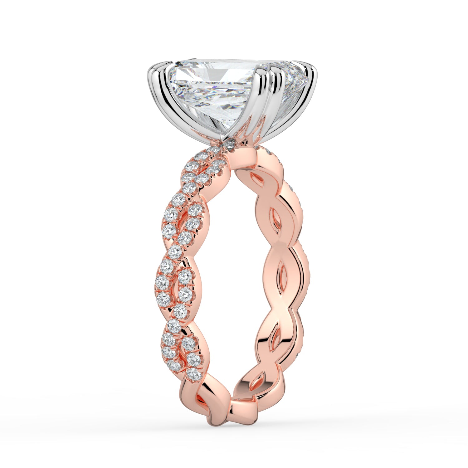 The Elysande Ring - Radiant Solitaire with Braided Pavé Band