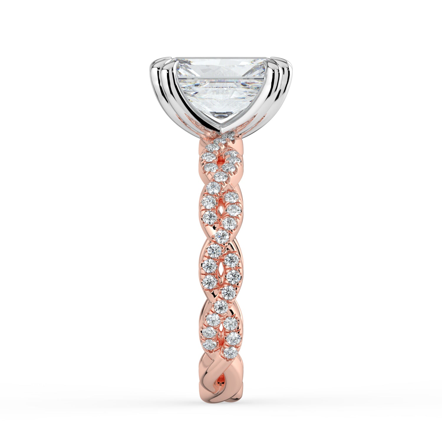 The Elysande Ring - Radiant Solitaire with Braided Pavé Band