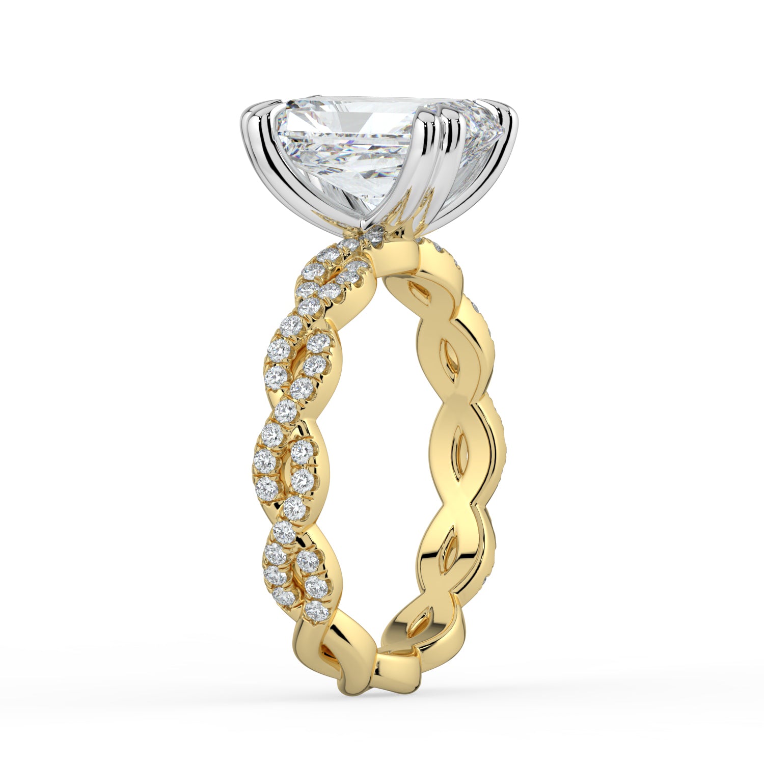 The Elysande Ring - Radiant Solitaire with Braided Pavé Band
