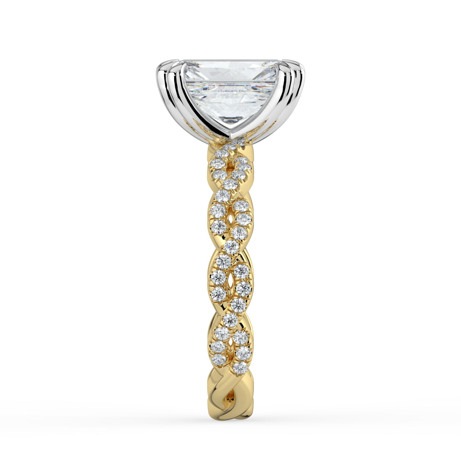 The Elysande Ring - Radiant Solitaire with Braided Pavé Band