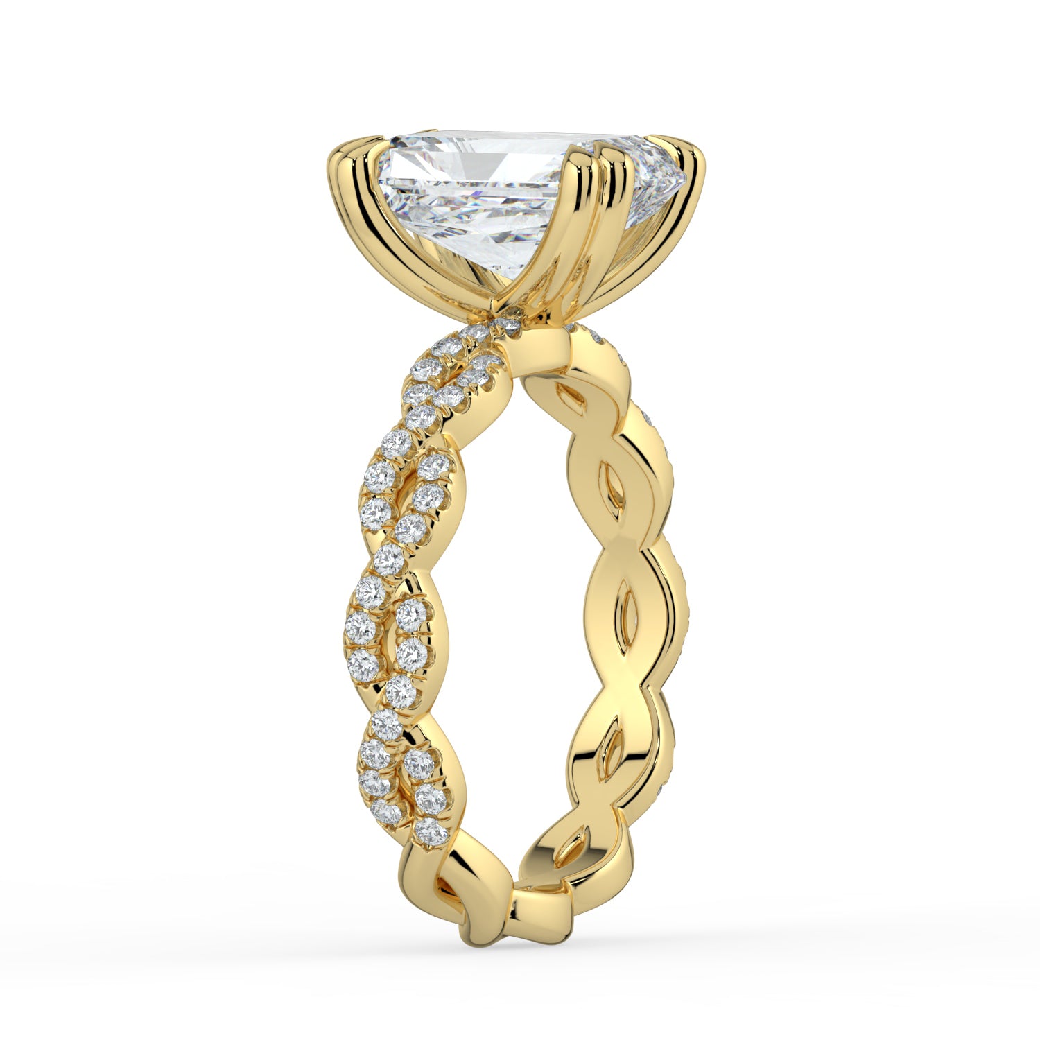 The Elysande Ring - Radiant Solitaire with Braided Pavé Band