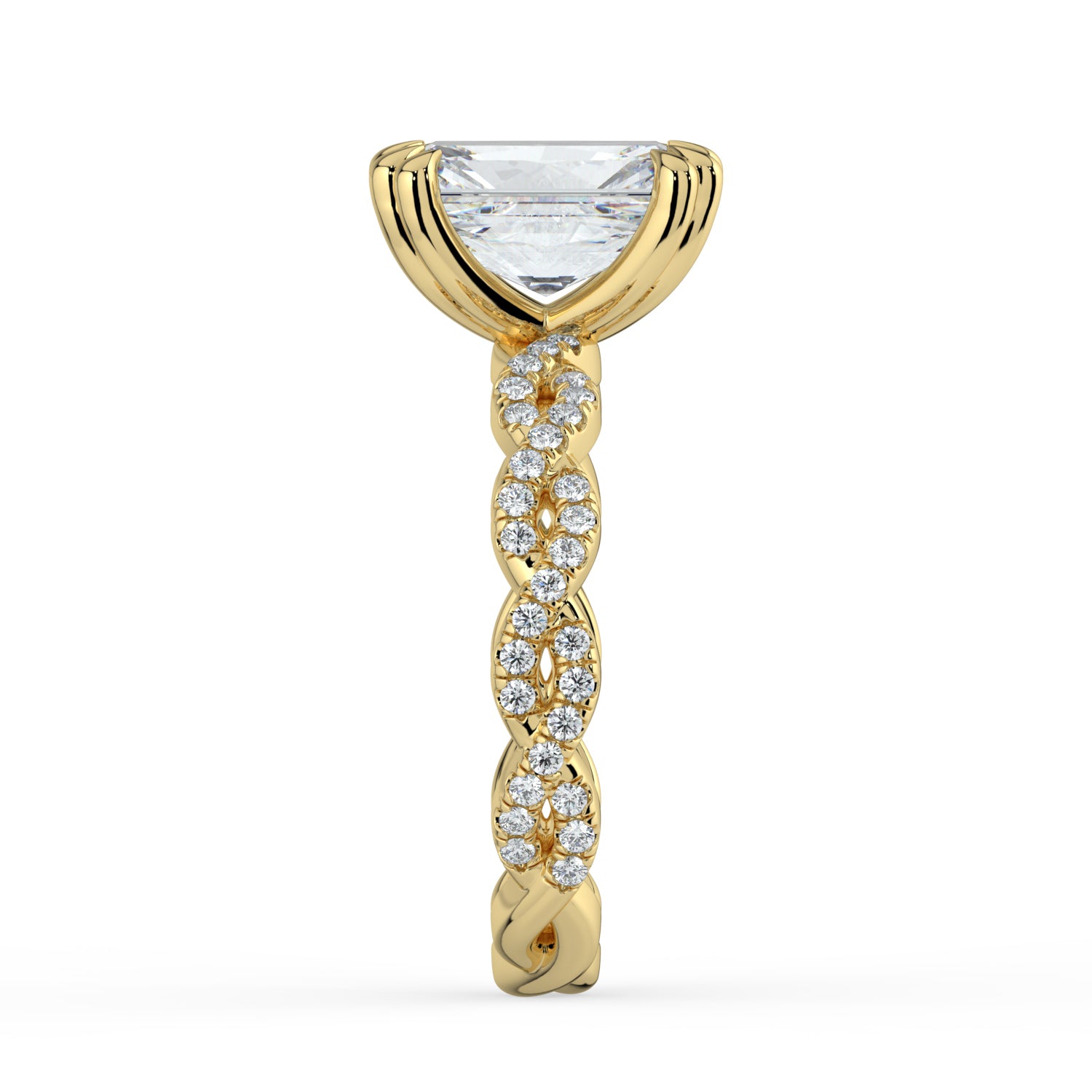 The Elysande Ring - Radiant Solitaire with Braided Pavé Band