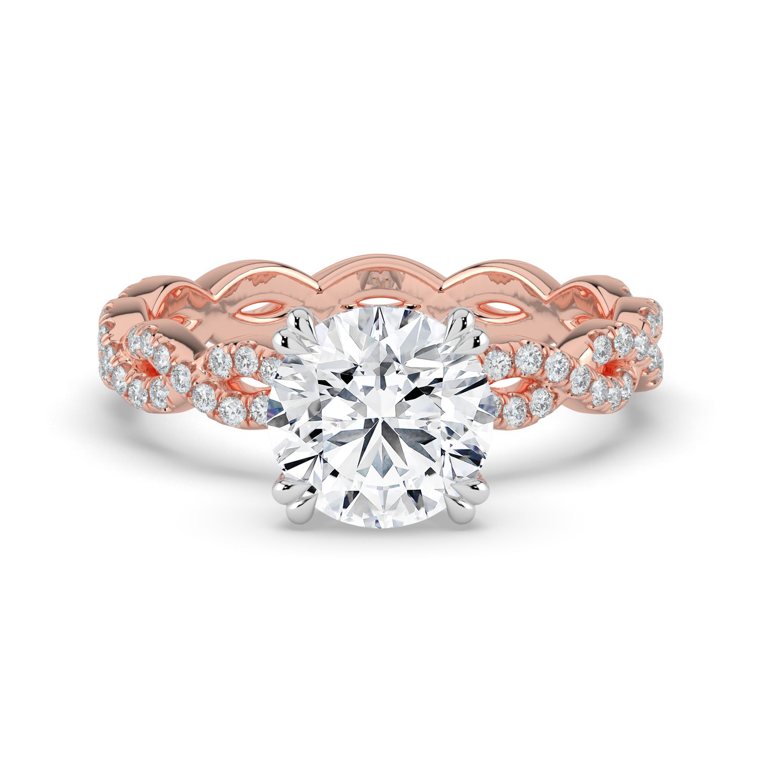 The Elysande Ring - Round Solitaire with Braided Pavé Band