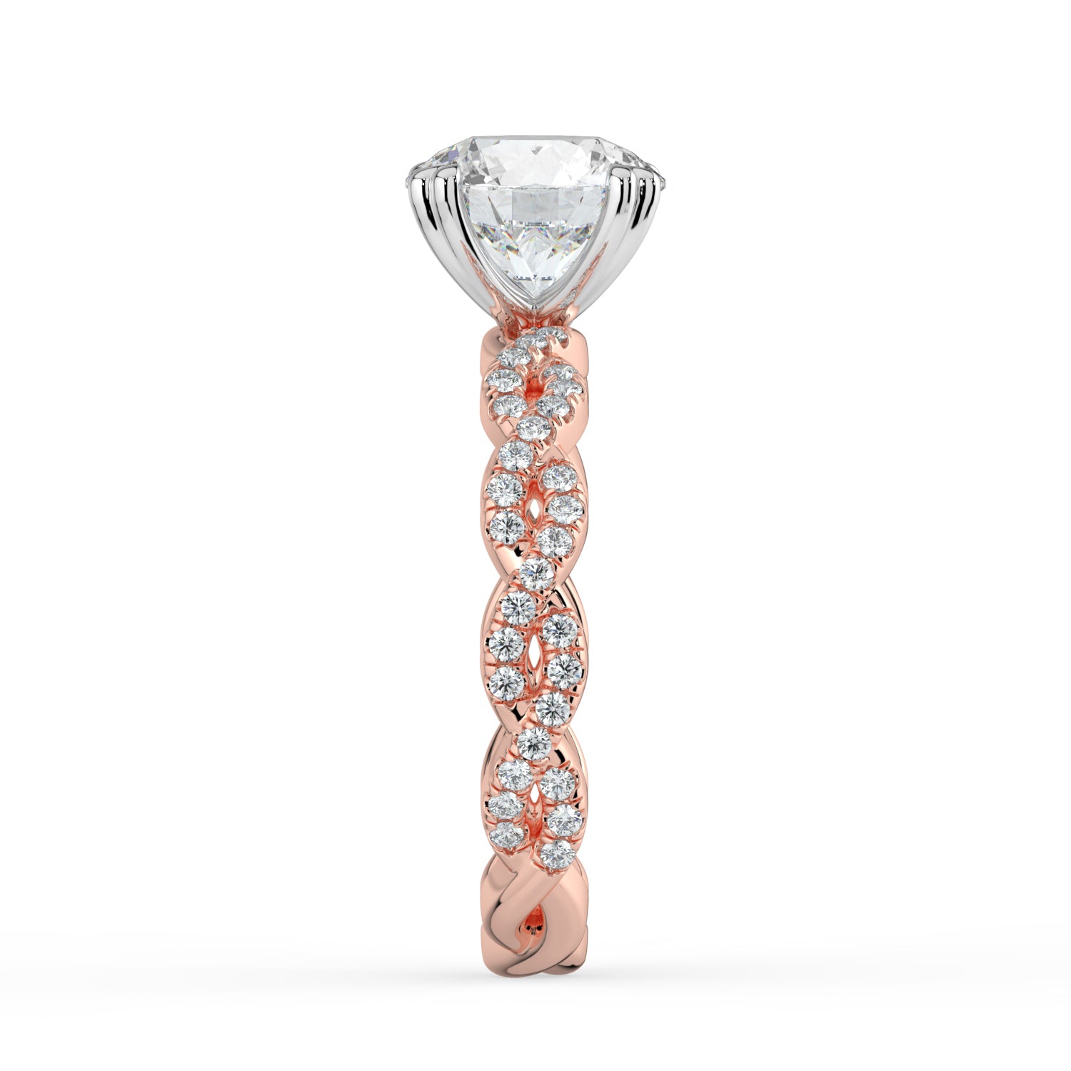 The Elysande Ring - Round Solitaire with Braided Pavé Band